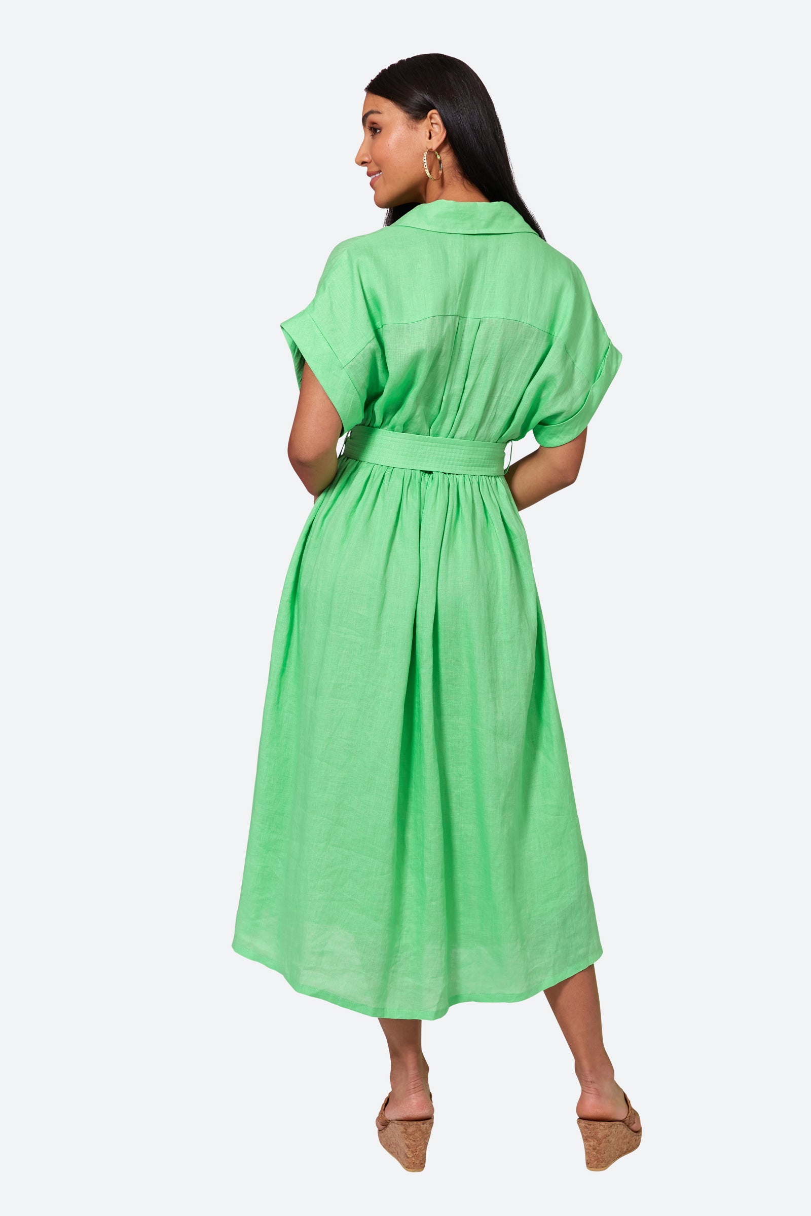 La Vie Shirt Dress - Kiwi - eb&ive Clothing - Shirt Dress Maxi Linen