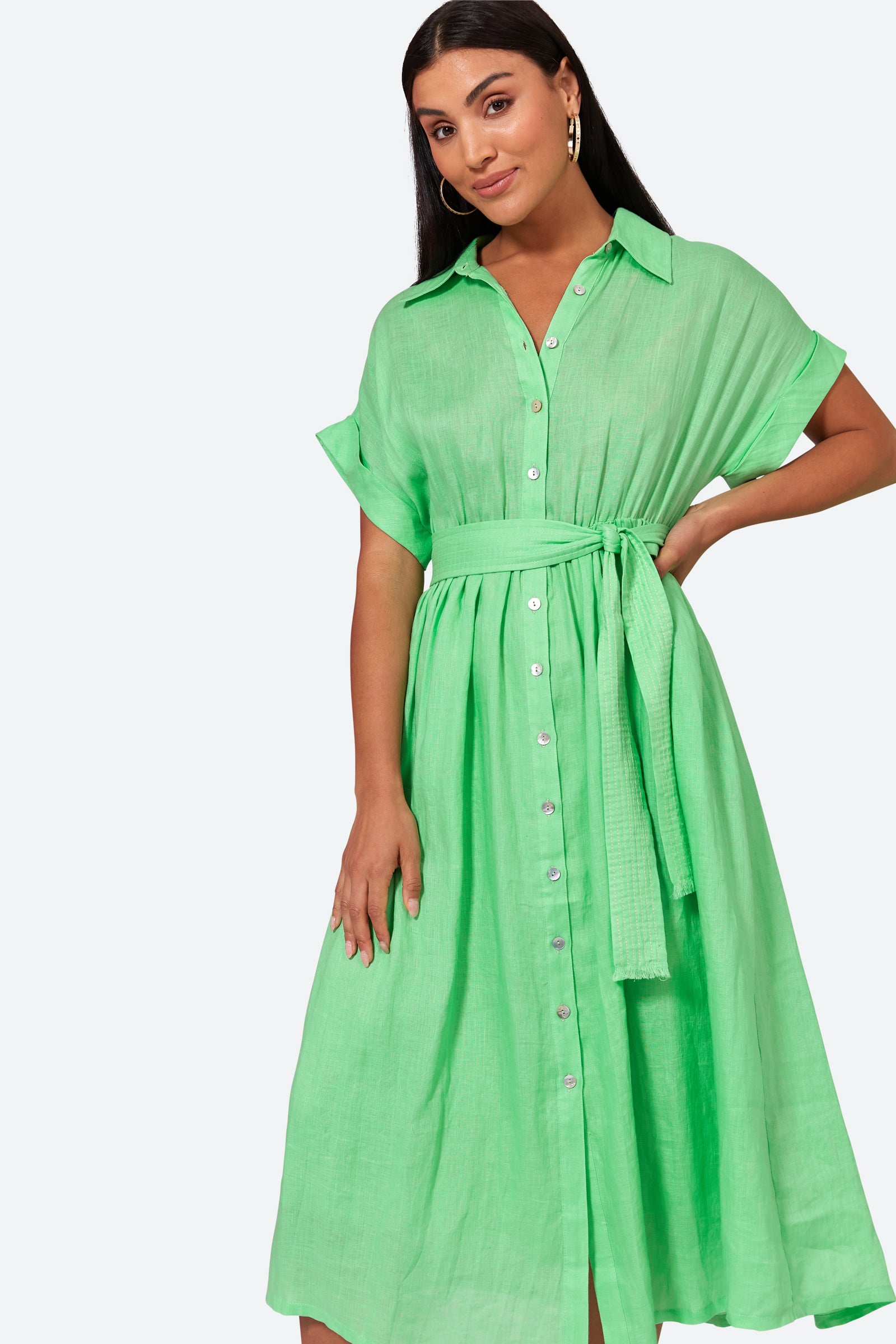 La Vie Shirt Dress - Kiwi - eb&ive Clothing - Shirt Dress Maxi Linen
