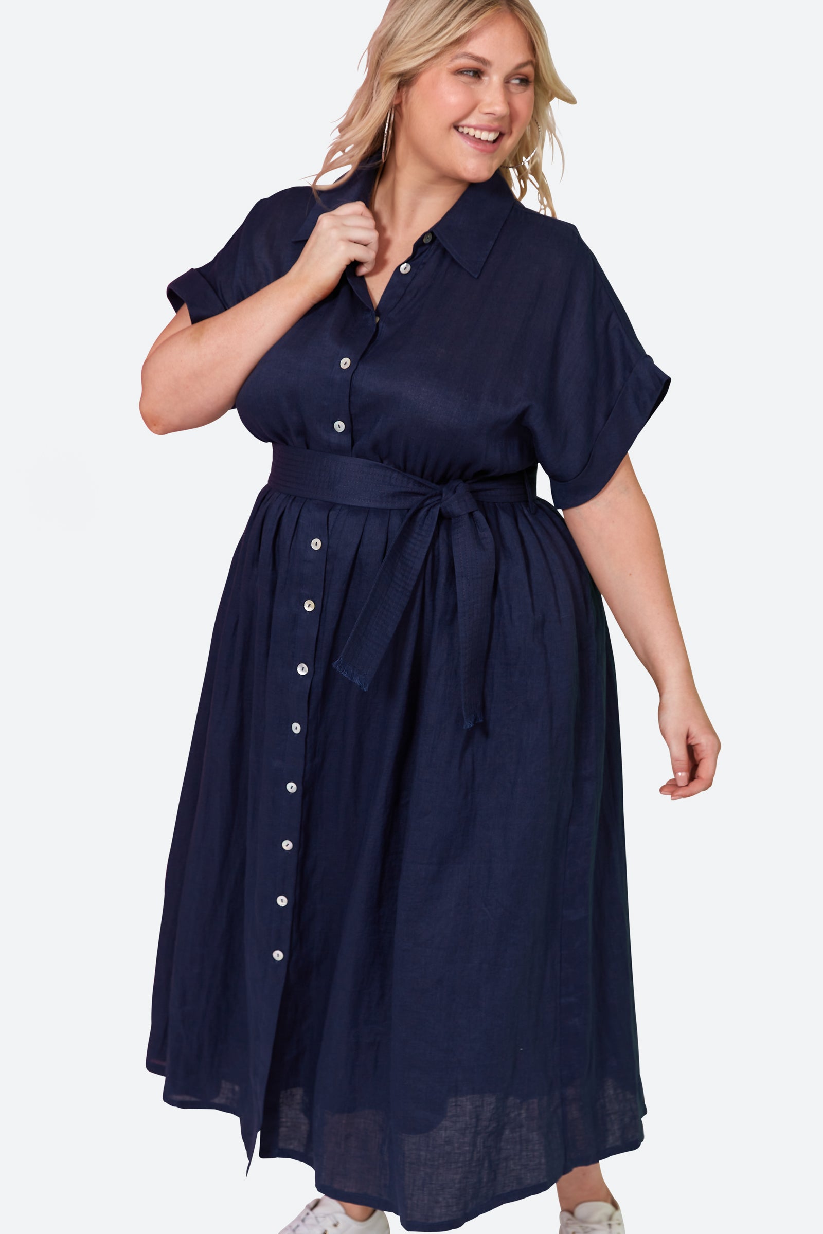La Vie Shirt Dress - Sapphire - eb&ive Clothing - Shirt Dress Maxi Linen