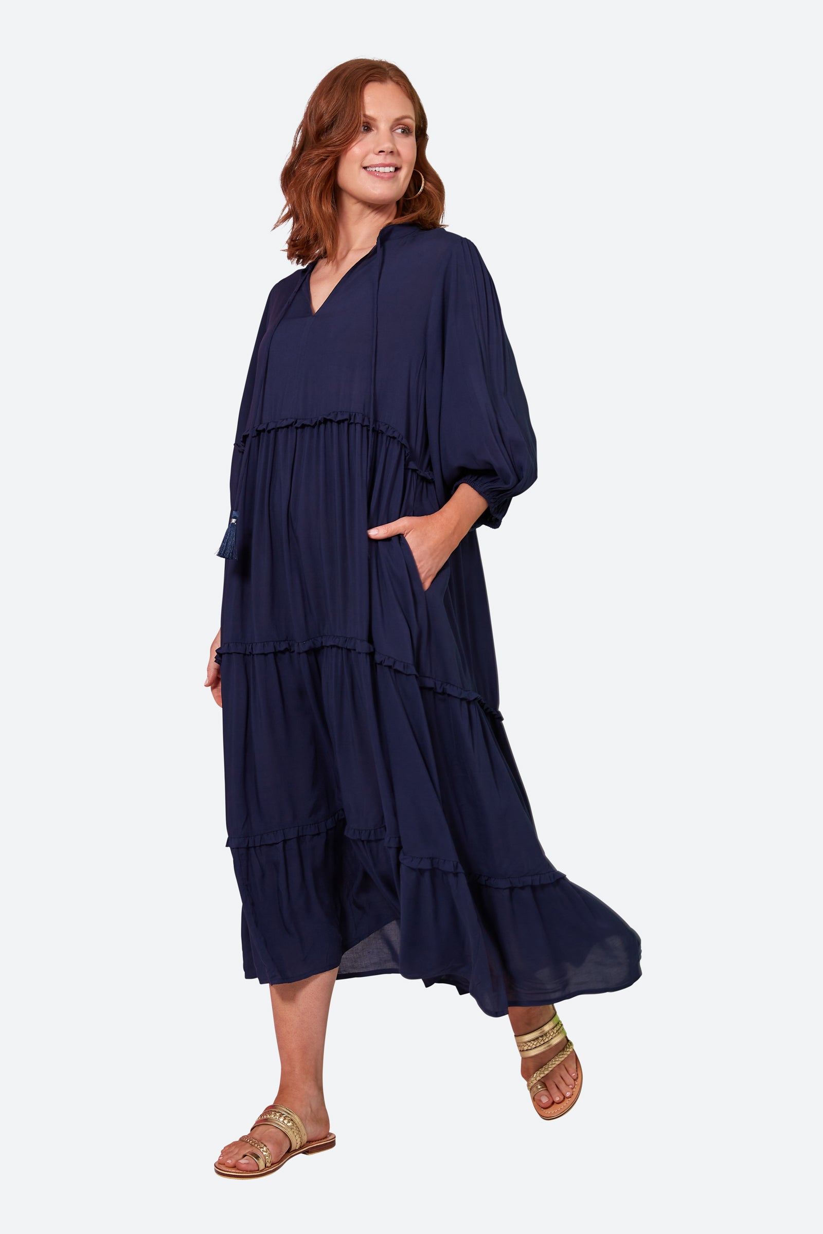 Esprit Tiered Dress - Sapphire - eb&ive Clothing - Dress 3/4 Length Linen