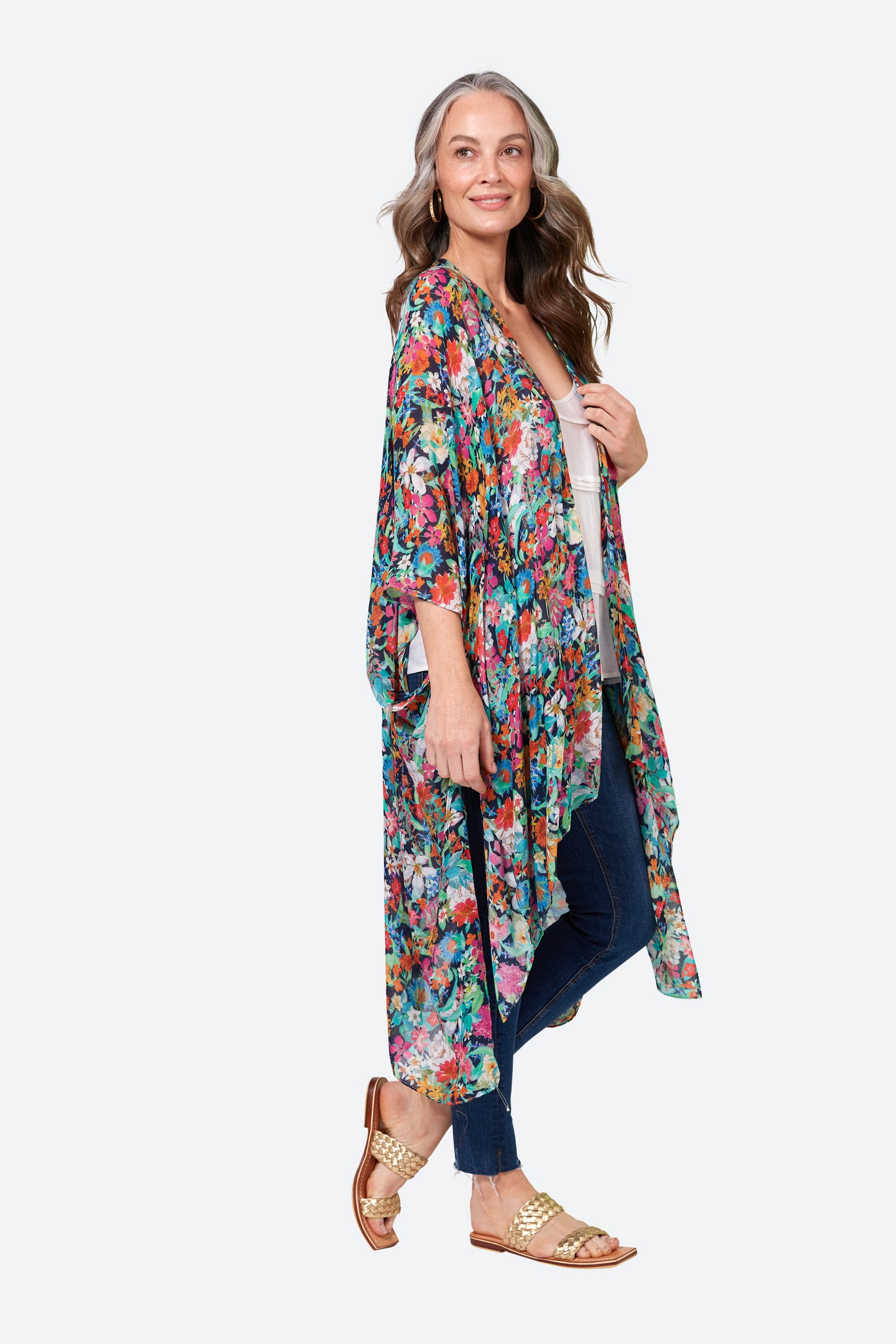 Esprit Cape - Navy Flourish - eb&ive Clothing - Kimono Cape Long One Size