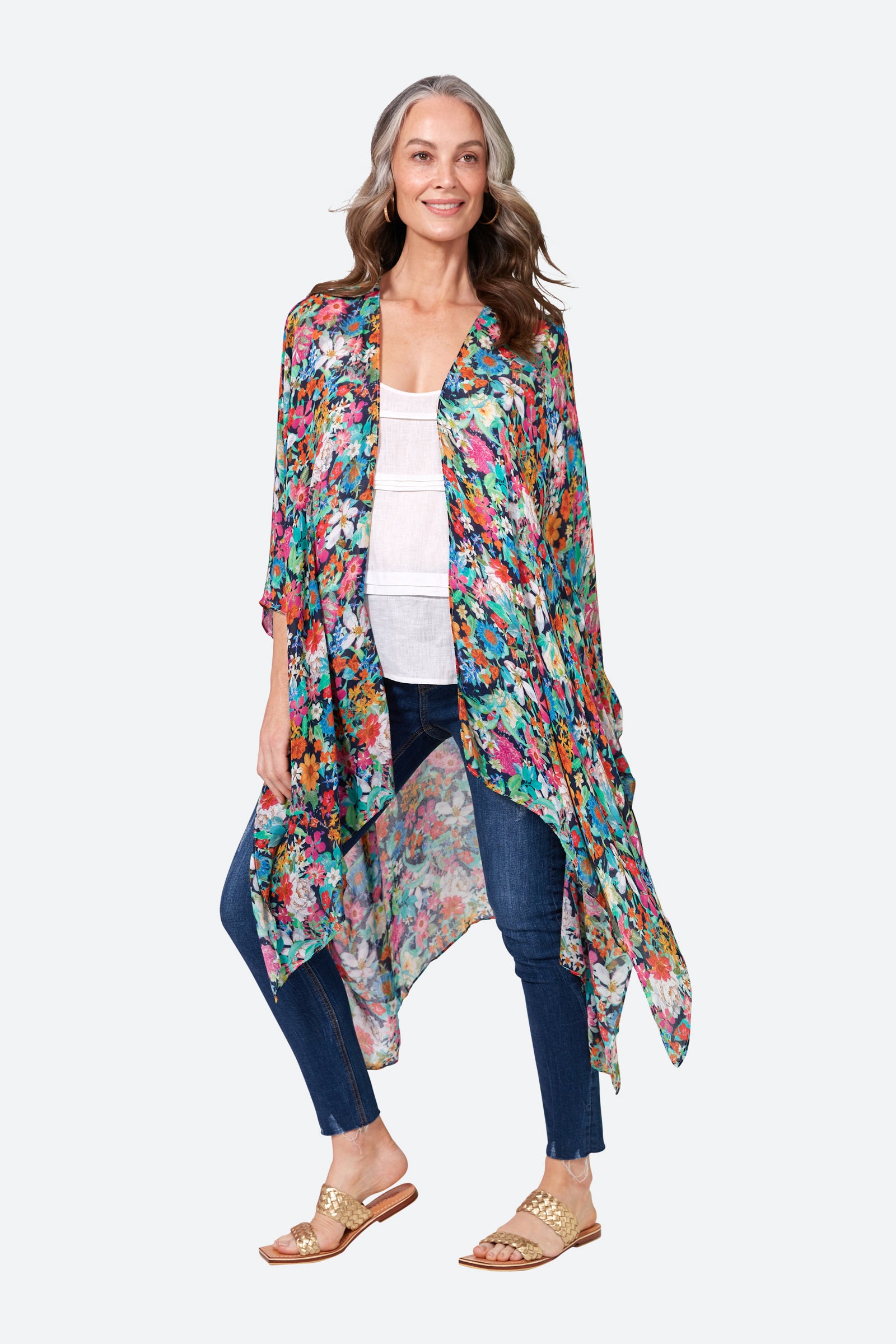 Esprit Cape - Navy Flourish - eb&ive Clothing - Kimono Cape Long One Size