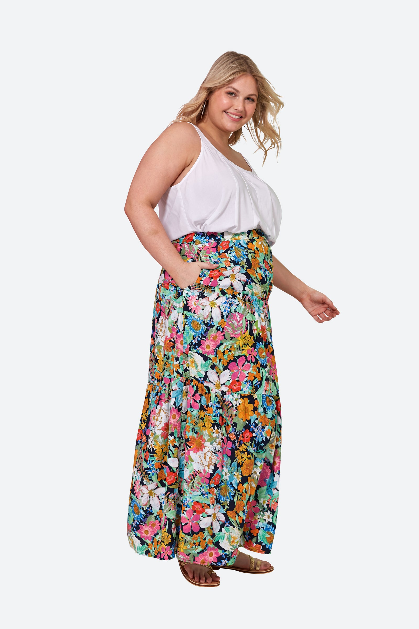 Esprit Maxi Skirt - Navy Flourish - eb&ive Clothing - Skirt Maxi