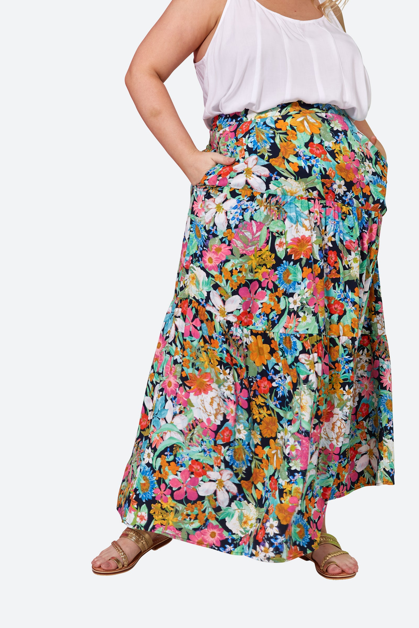 Esprit Maxi Skirt - Navy Flourish - eb&ive Clothing - Skirt Maxi