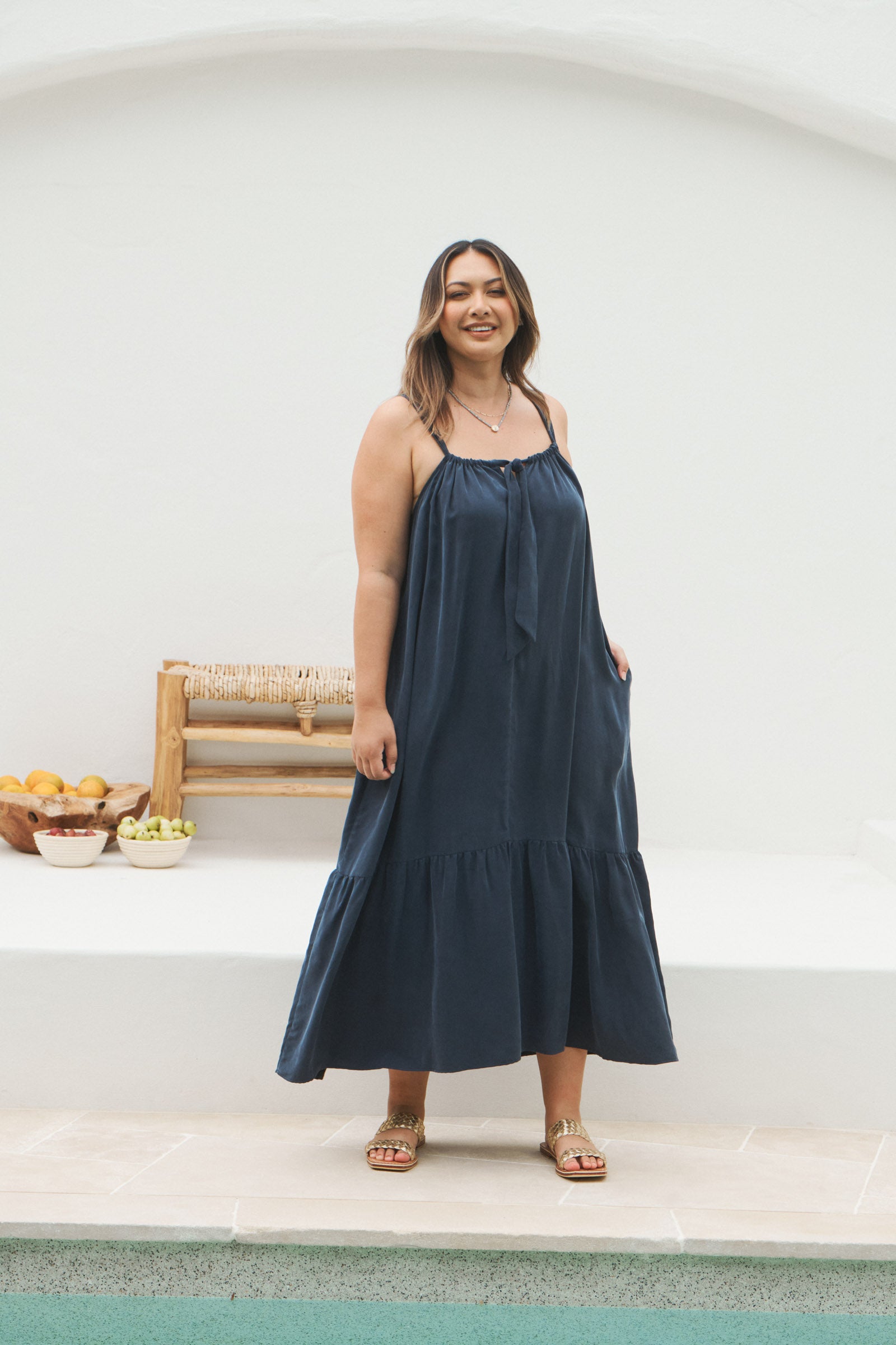 Elixir Tank Dress - Sapphire - eb&ive Clothing - Dress Strappy Mid Cupro