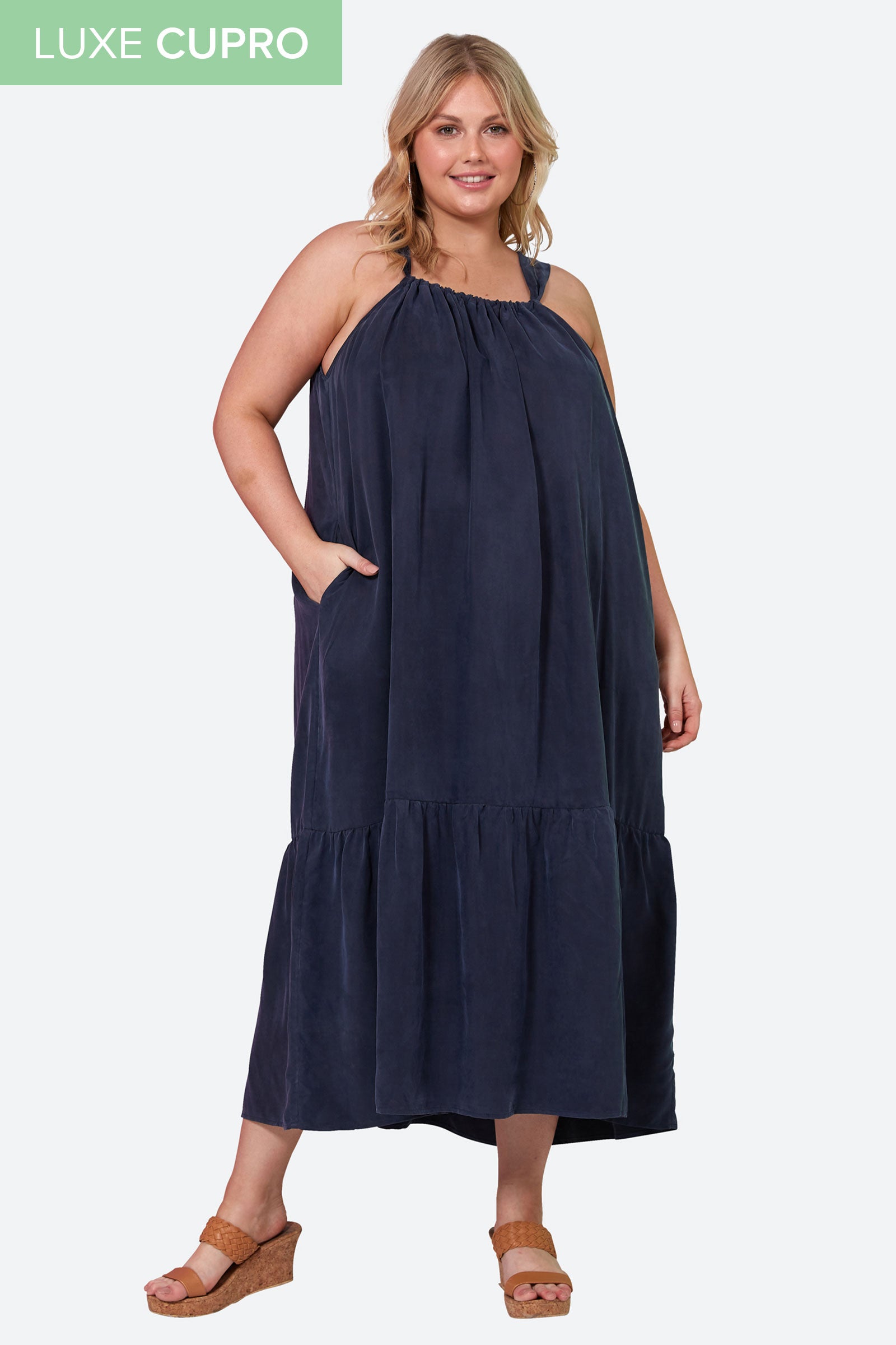 Elixir Tank Dress - Sapphire - eb&ive Clothing - Dress Strappy Mid Cupro