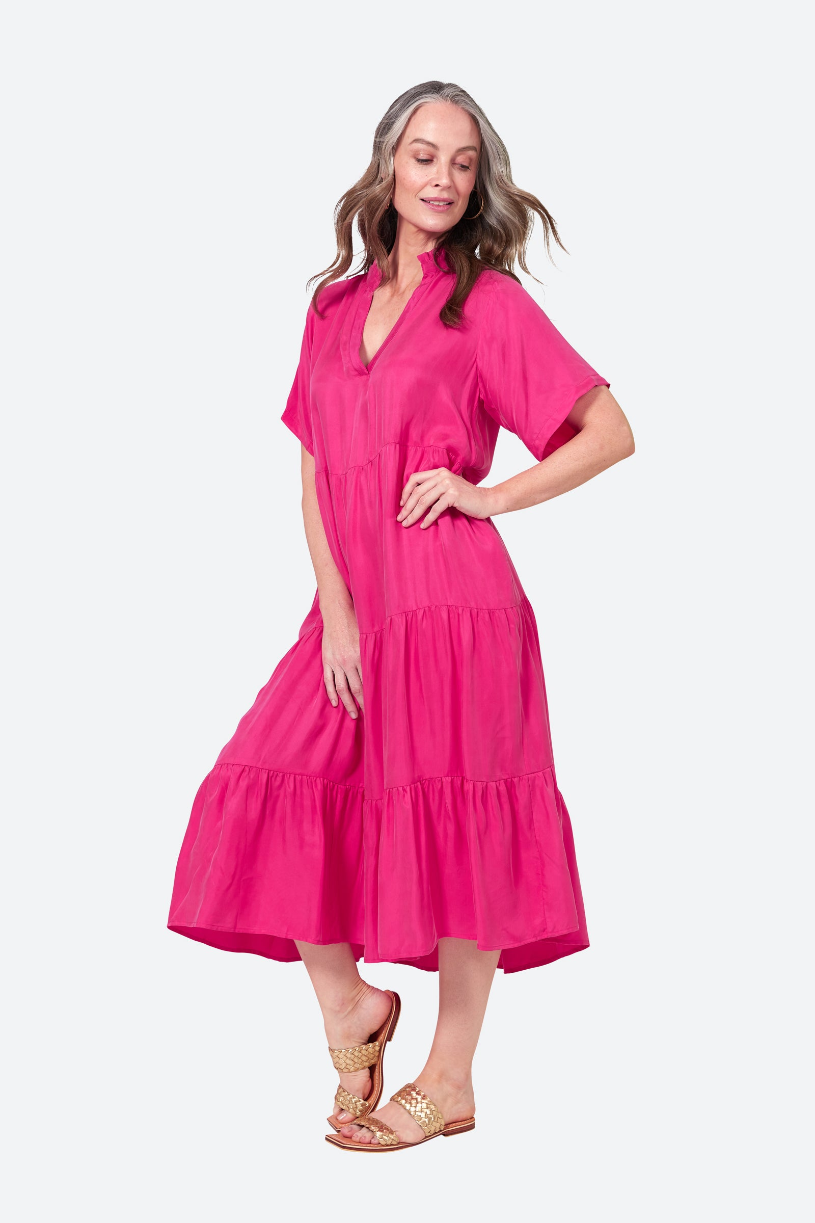 Elixir Tiered Dress - Dragonfruit - eb&ive Clothing - Dress Cupro