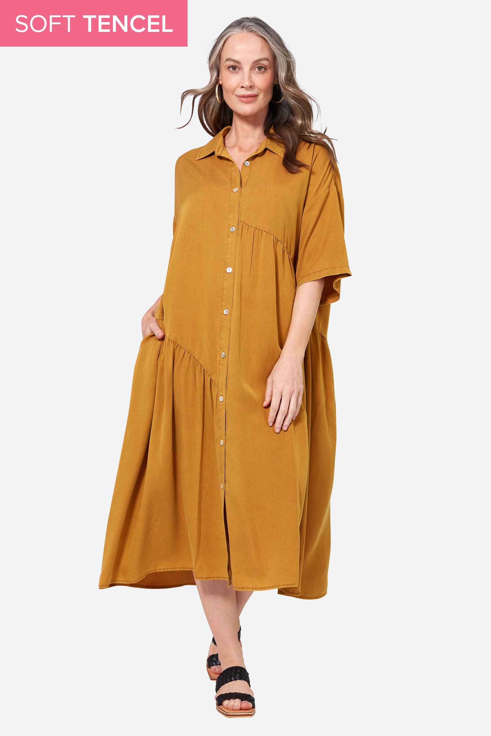 Elan Shirt Dress - Honey - eb&ive Clothing - Shirt Dress One Size