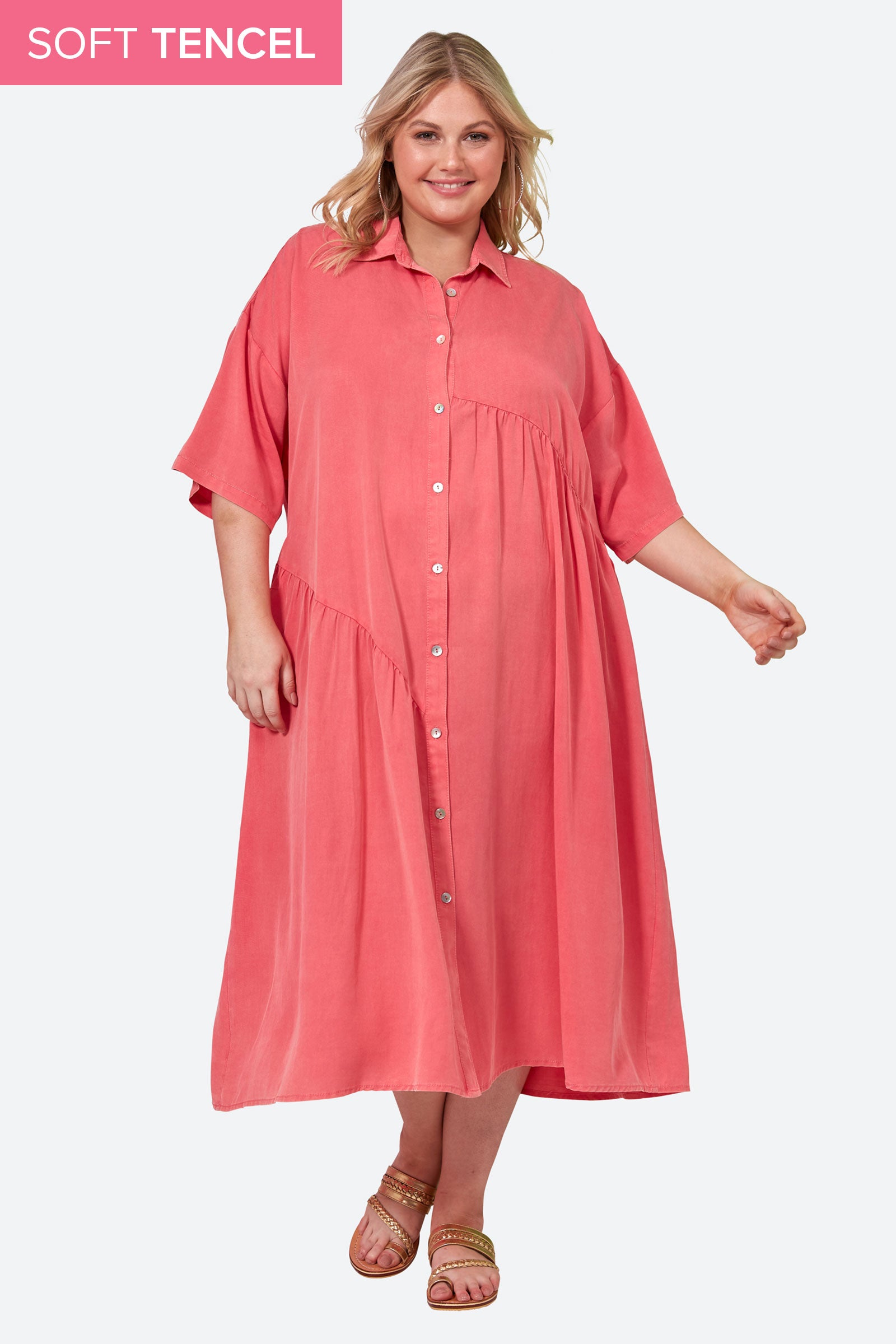 Elan Shirt Dress - Lychee - eb&ive Clothing - Shirt Dress One Size