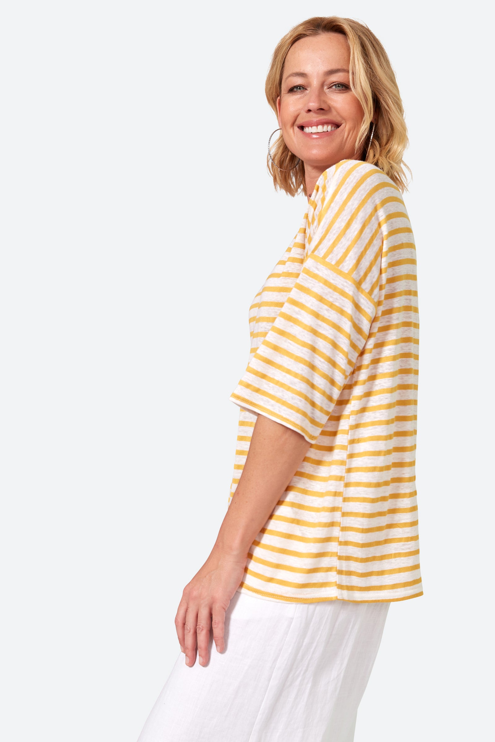 Intrepid Stripe Tshirt - Honey - eb&ive Clothing - Top Tshirt 3/4 Sleeve Linen