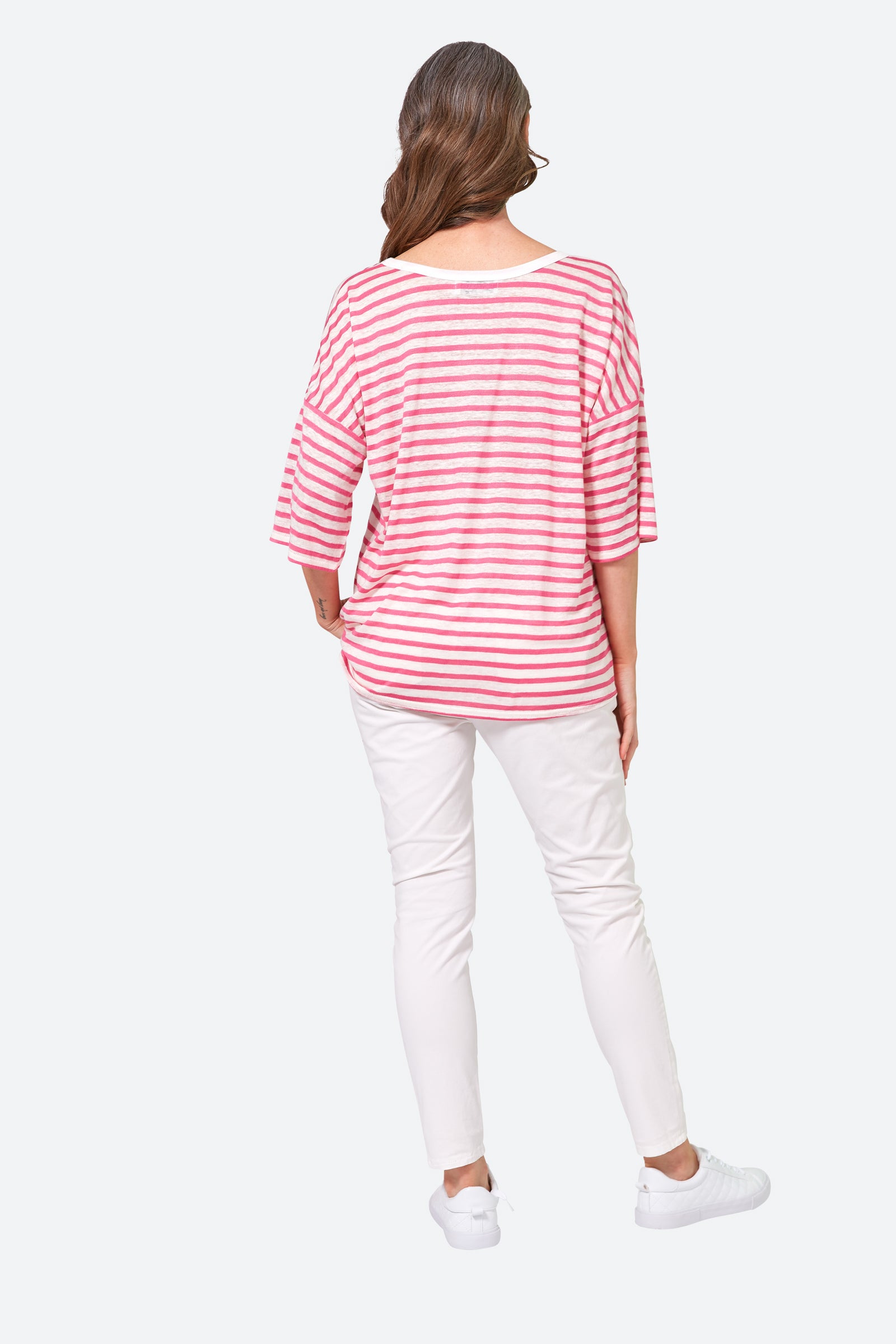 Intrepid Stripe Tshirt - Candy - eb&ive Clothing - Top Tshirt 3/4 Sleeve Linen