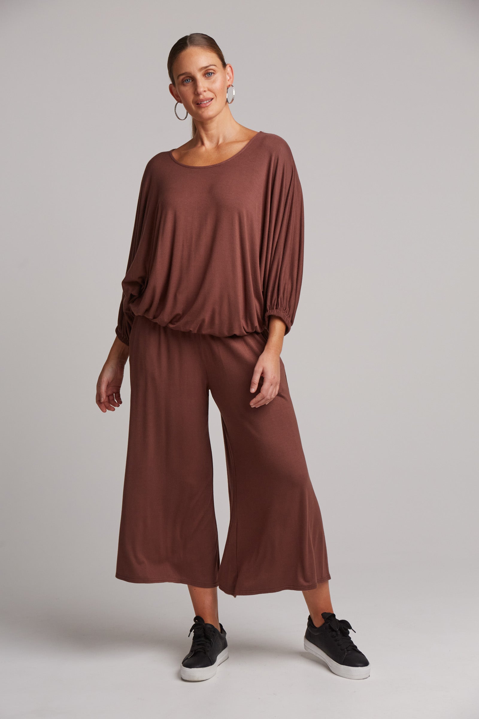 Studio Jersey Relaxed Top - Mocha - eb&ive Clothing - Top 3/4 Sleeve Jersey