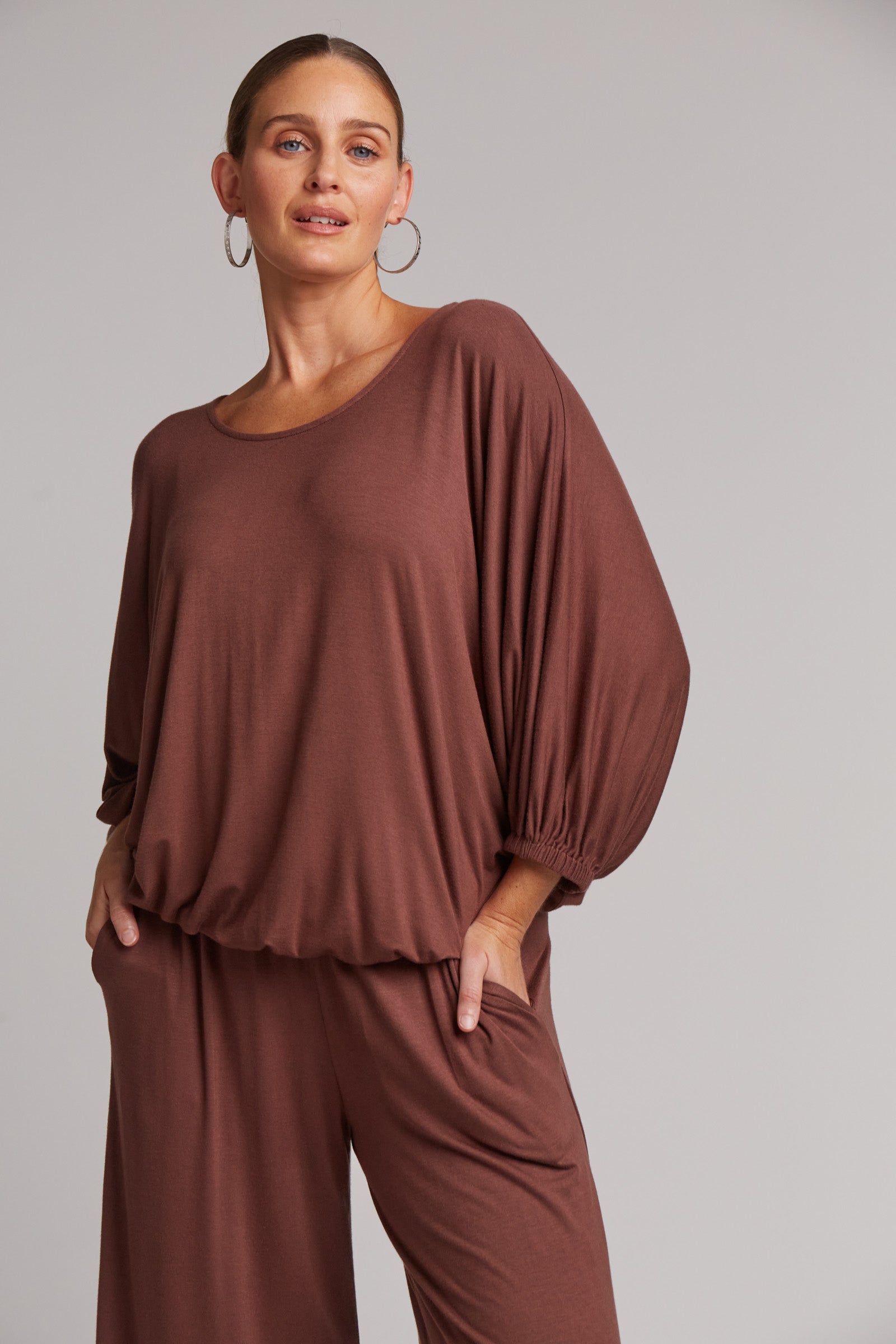 Studio Jersey Relaxed Top - Mocha - eb&ive Clothing - Top 3/4 Sleeve Jersey