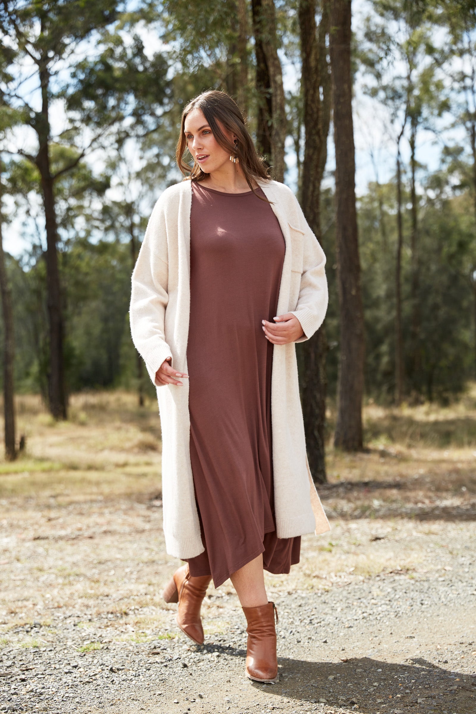 Paarl Longline Cardigan - Oat - eb&ive Clothing - Knit Cardigan Long One Size