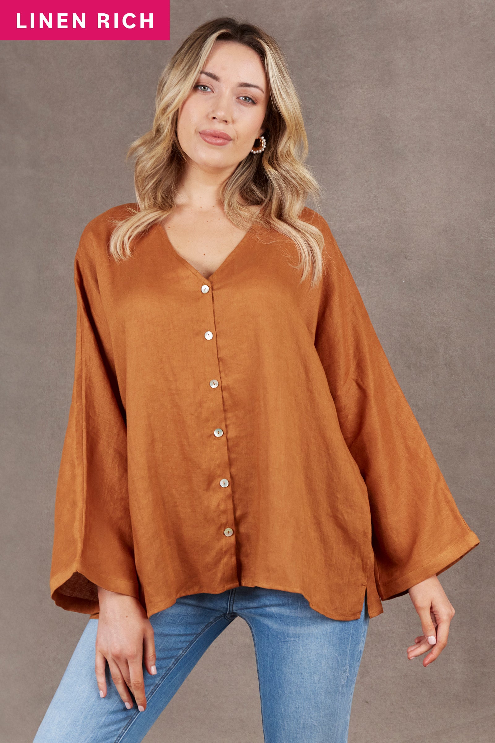 Nama Relax Top - Ochre - eb&ive Clothing - Top L/S Linen One Size
