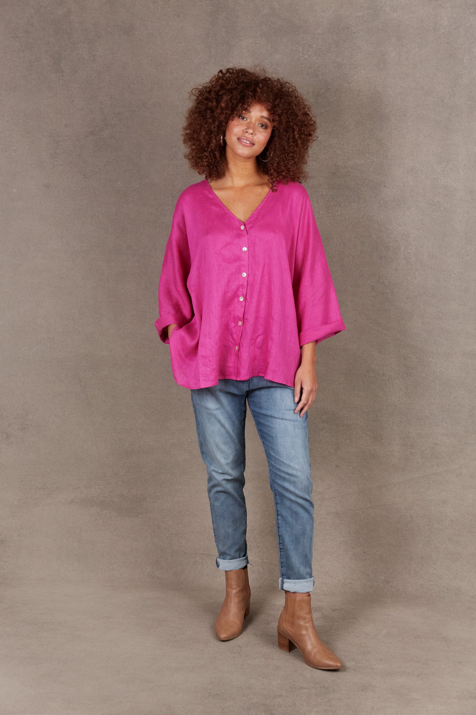 Nama Relax Top - Magenta - eb&ive Clothing - Top L/S Linen One Size