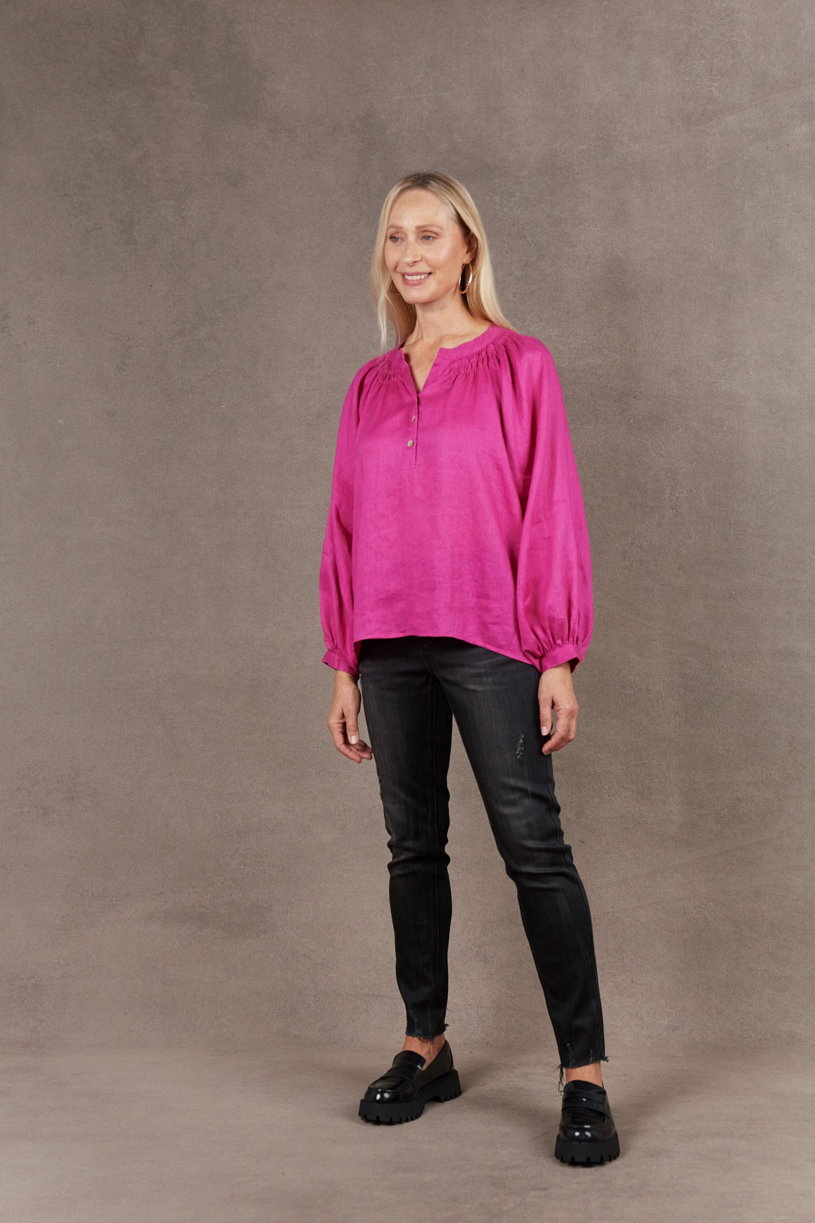 Nama Blouse - Magenta - eb&ive Clothing - Top 3/4 Sleeve Linen