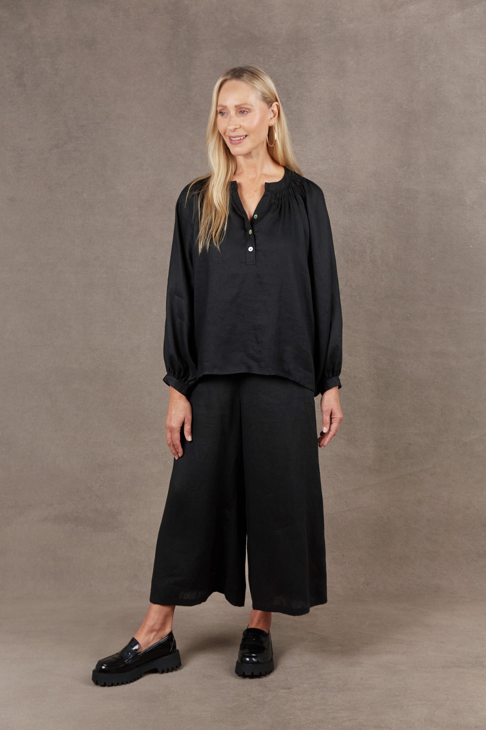 Nama Blouse - Ebony - eb&ive Clothing - Top 3/4 Sleeve Linen