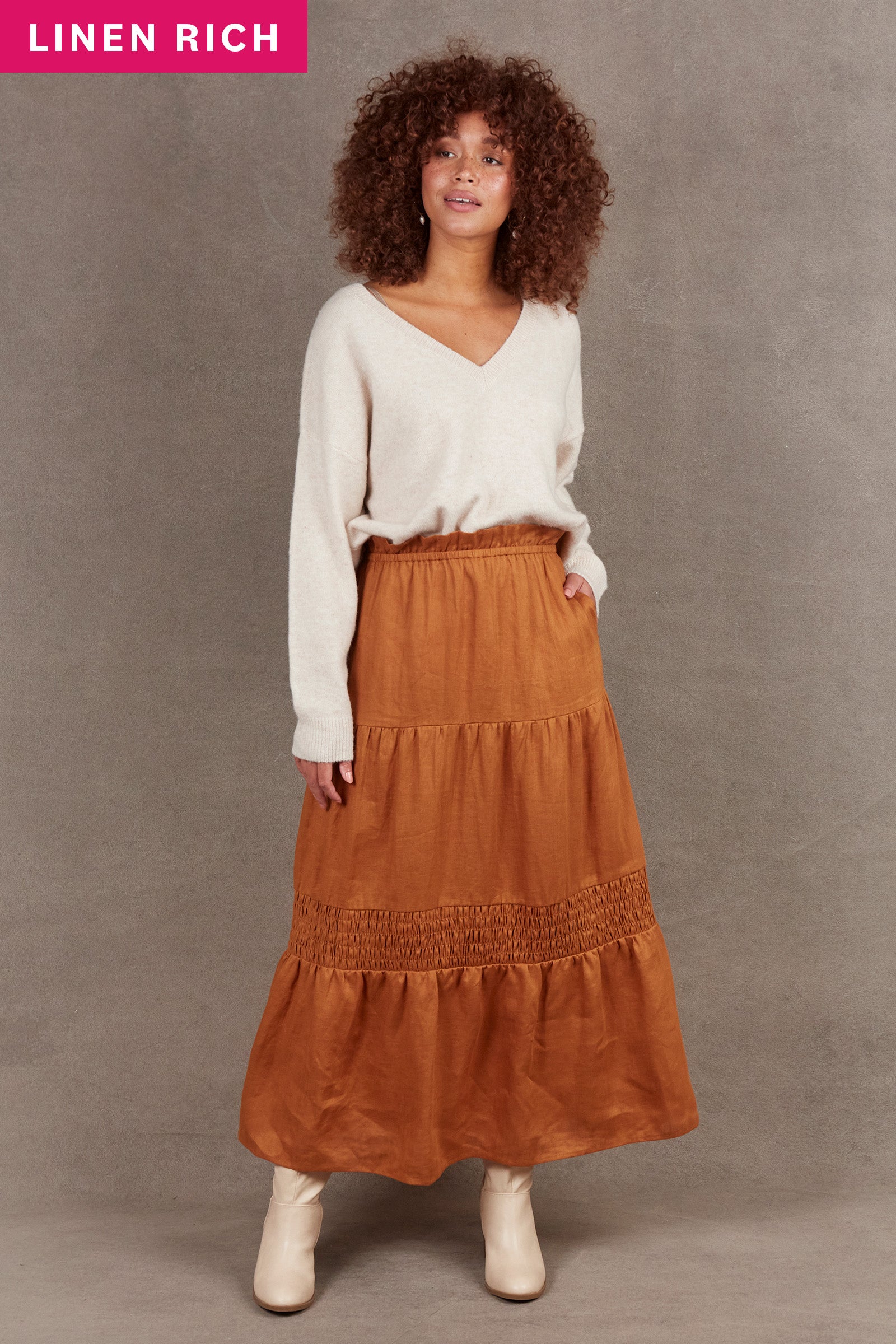 Nama Skirt - Ochre - eb&ive Clothing - Skirt Maxi Linen