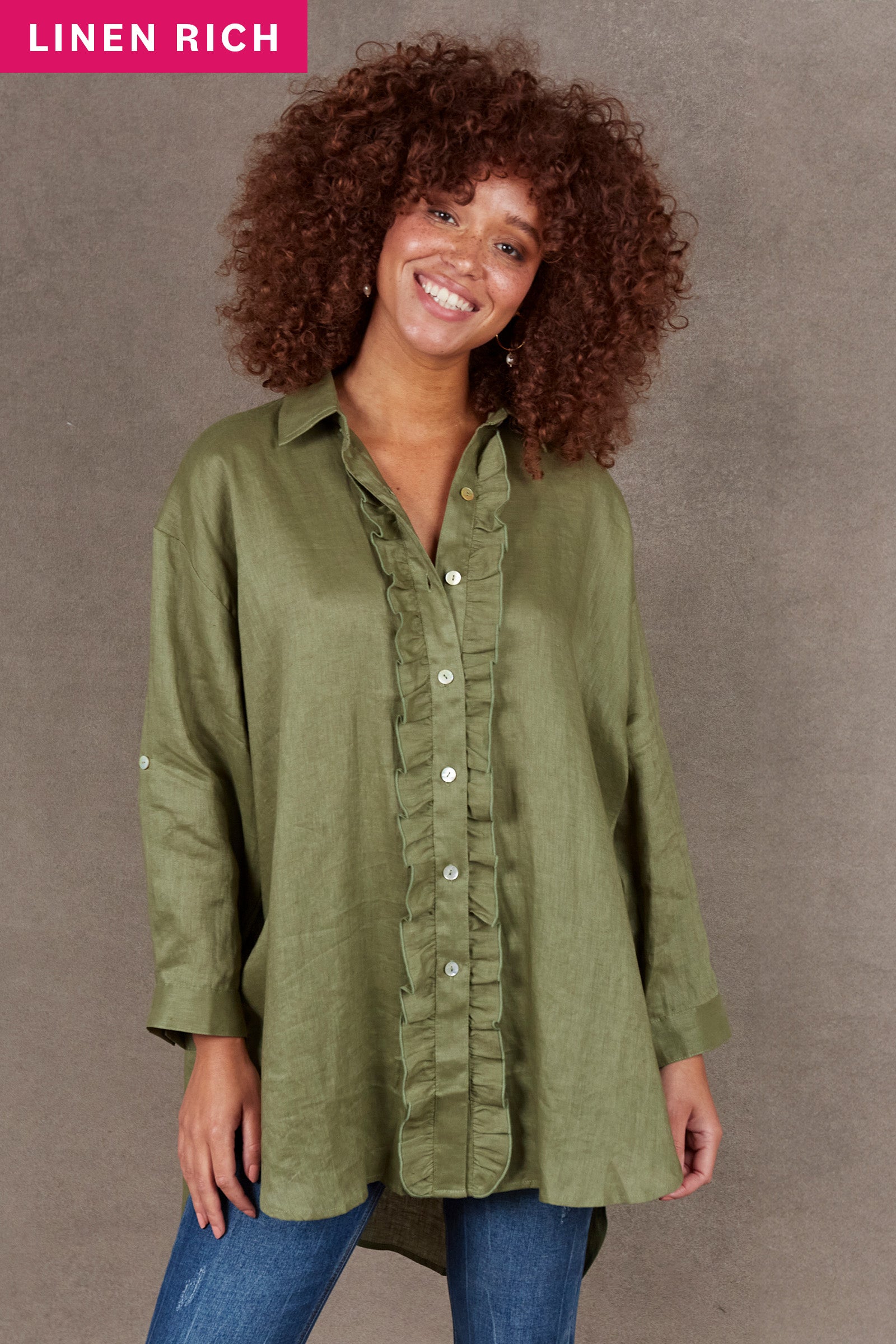 Nama Frill Shirt - Fern - eb&ive Clothing - Shirt Linen