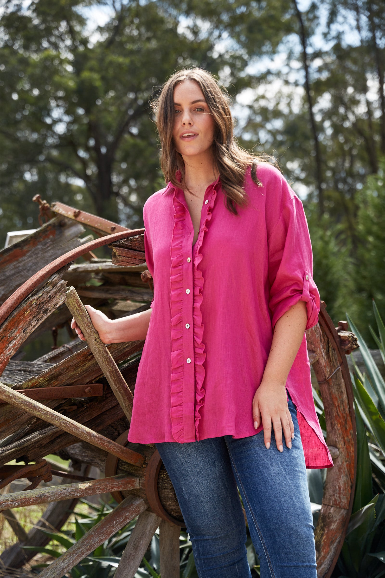Nama Frill Shirt - Magenta - eb&ive Clothing - Shirt Linen