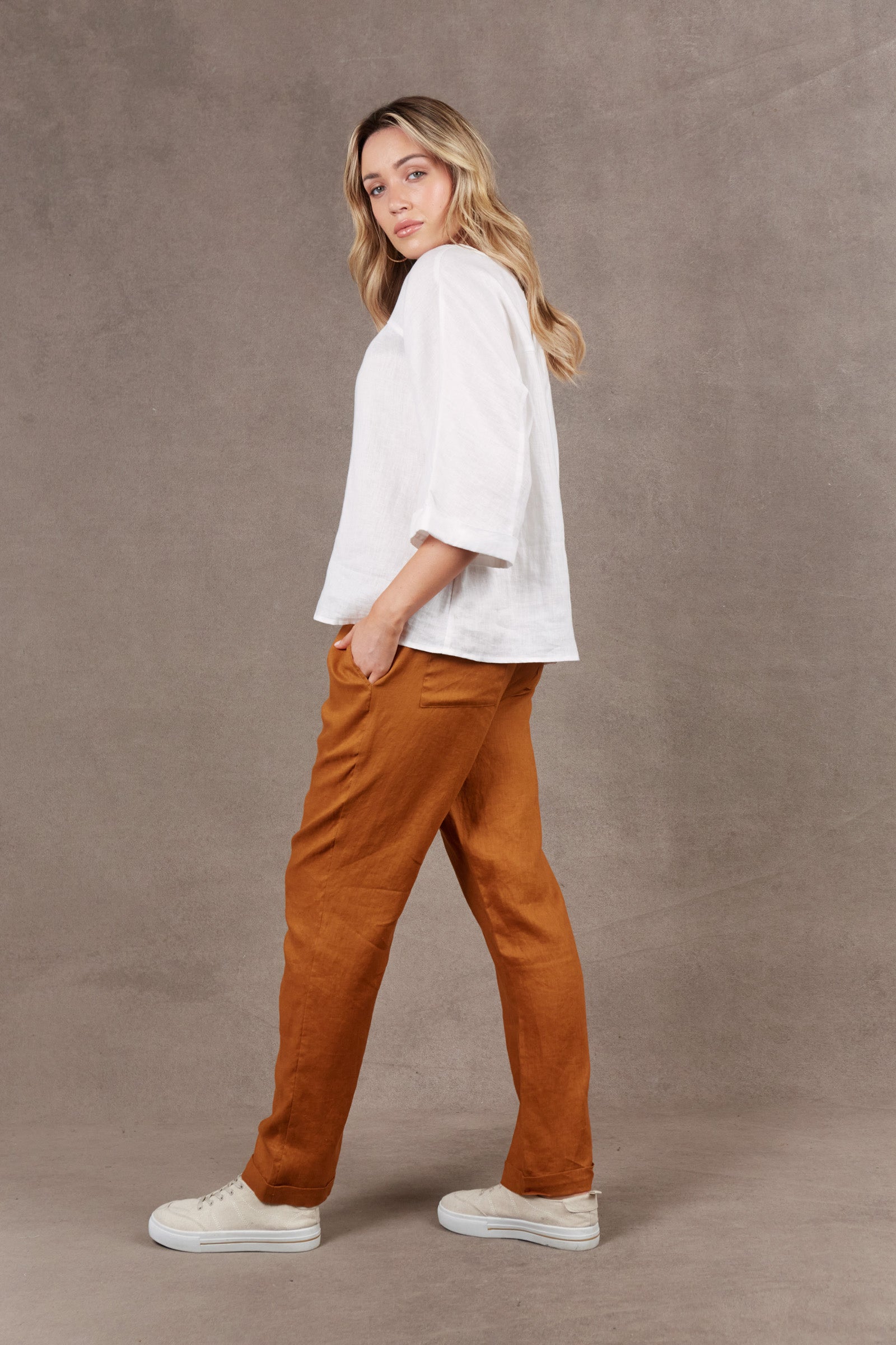 Nama Relax Pant - Ochre - eb&ive Clothing - Pant Relaxed Linen