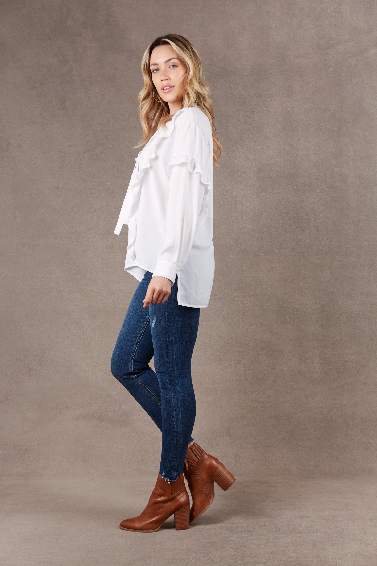 Mayan Frill Blouse - Salt - eb&ive Clothing - Top L/S