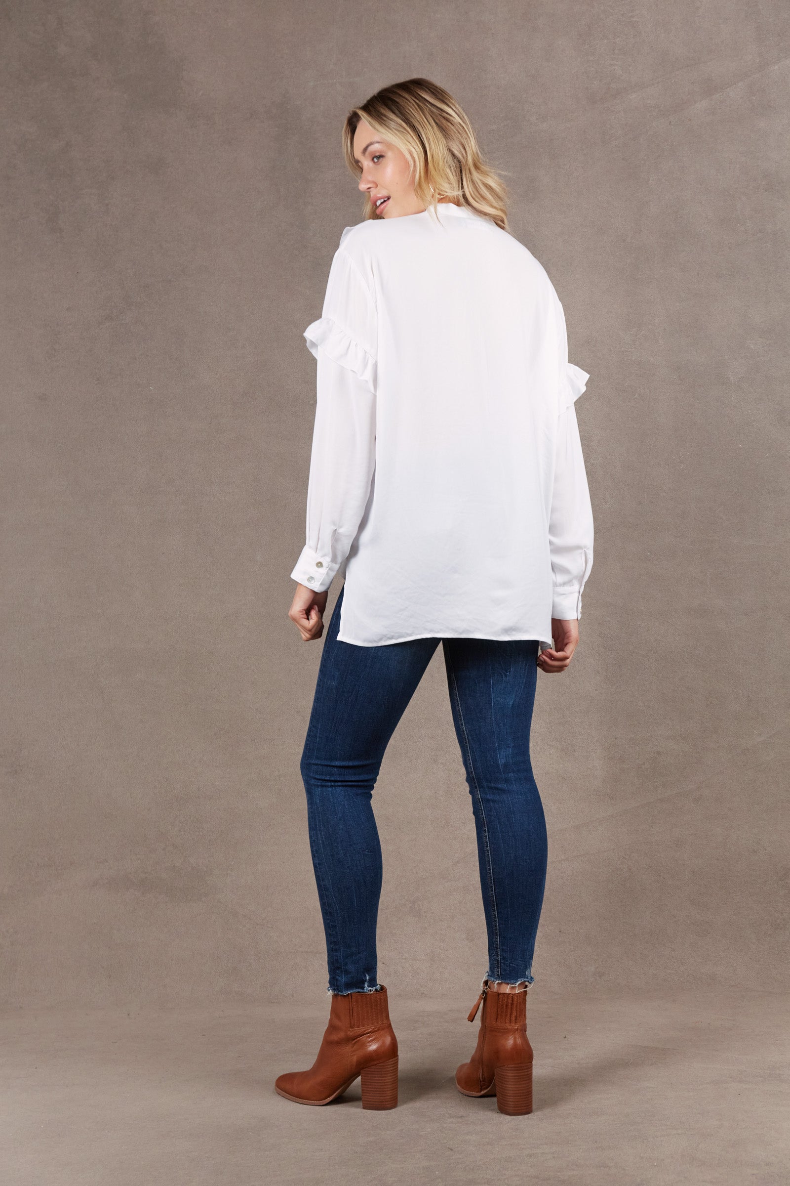 Mayan Frill Blouse - Salt - eb&ive Clothing - Top L/S