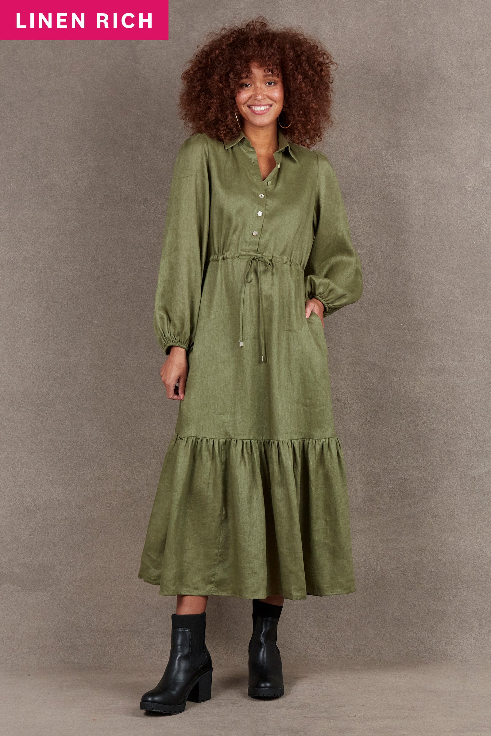 Nama Shirt Dress - Fern - eb&ive Clothing - Dress Maxi Linen