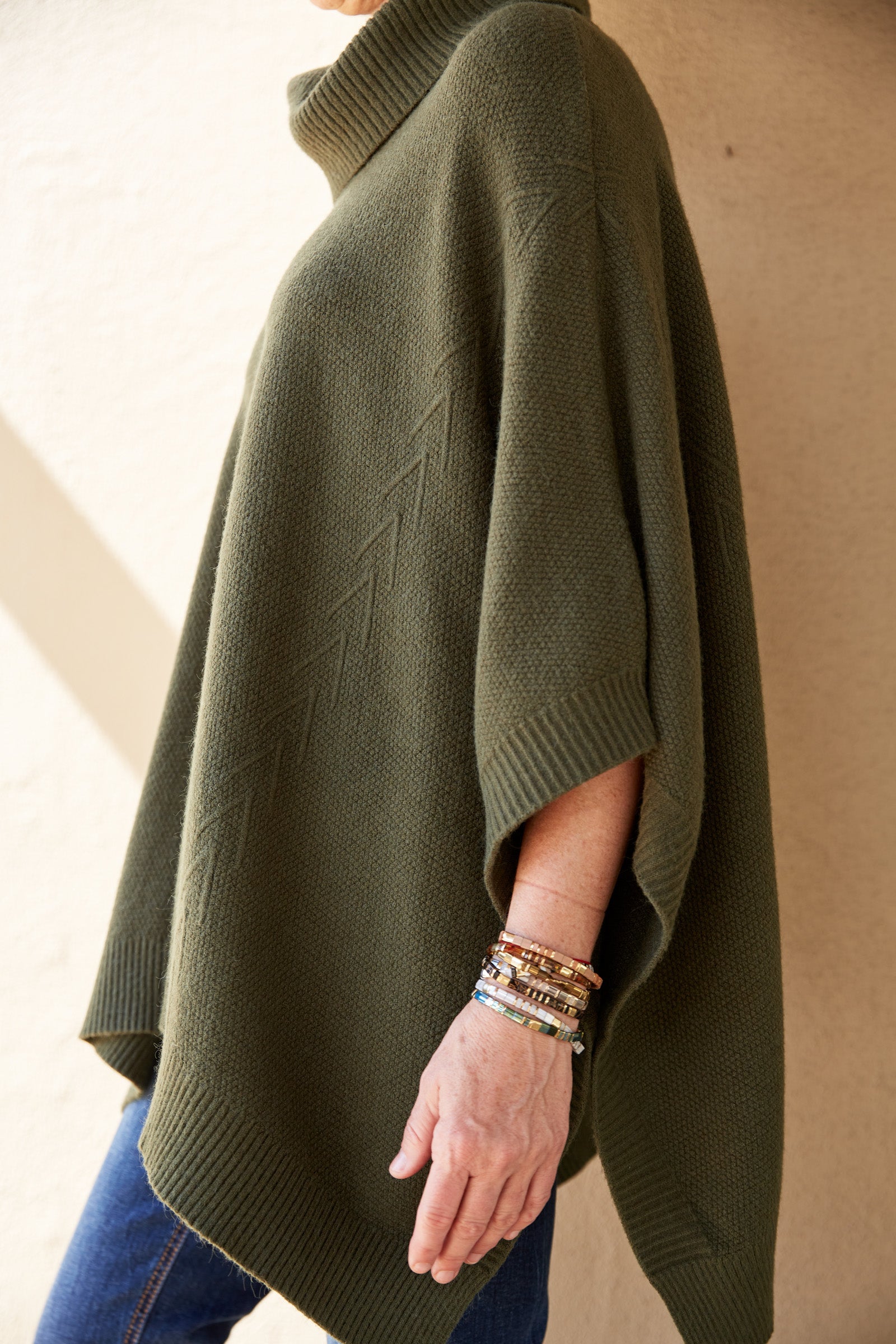 Newest Olive Green Cape Poncho Button Jacket L