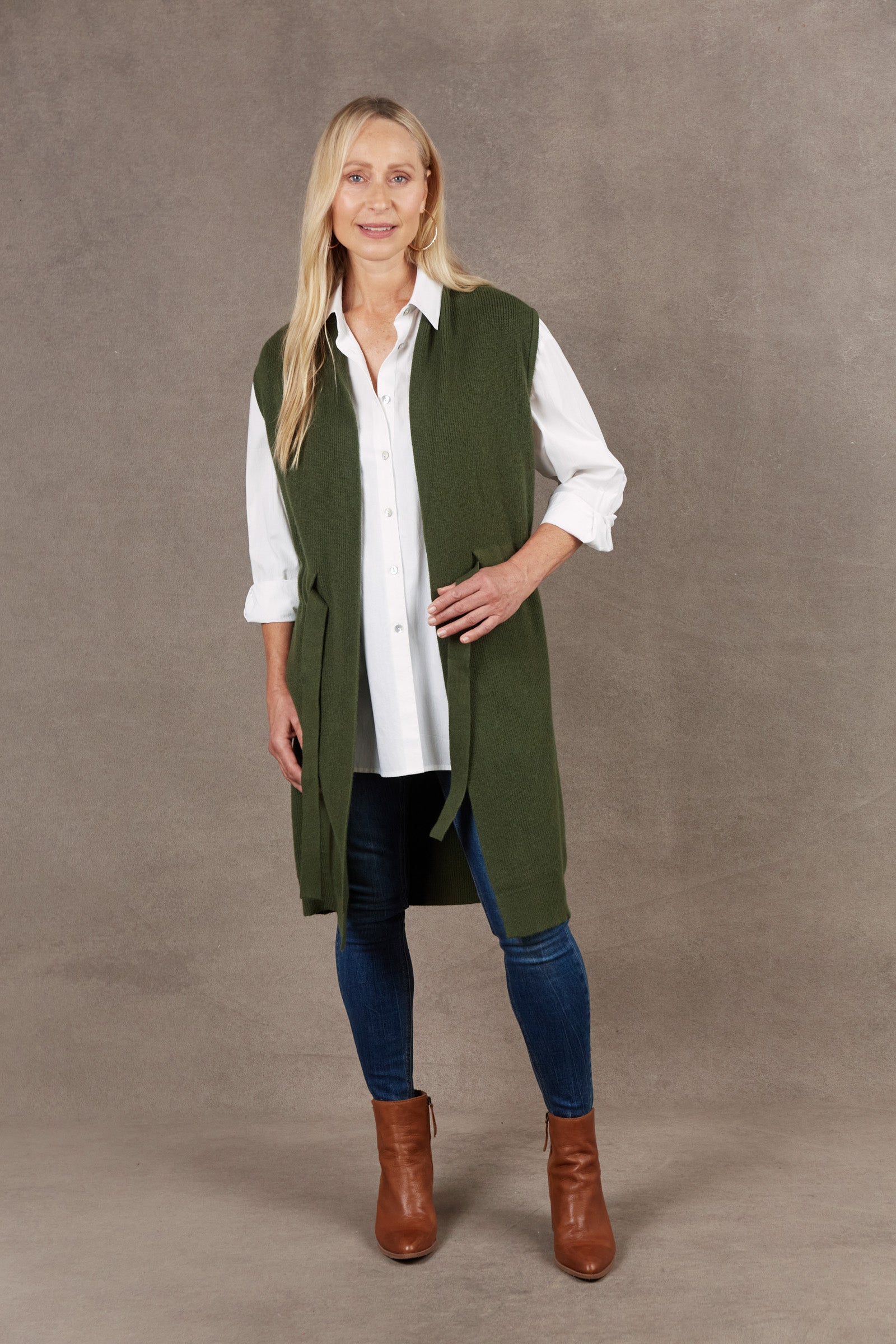 Nawi Vest - Olive - eb&ive Clothing - Knit Vest Long One Size