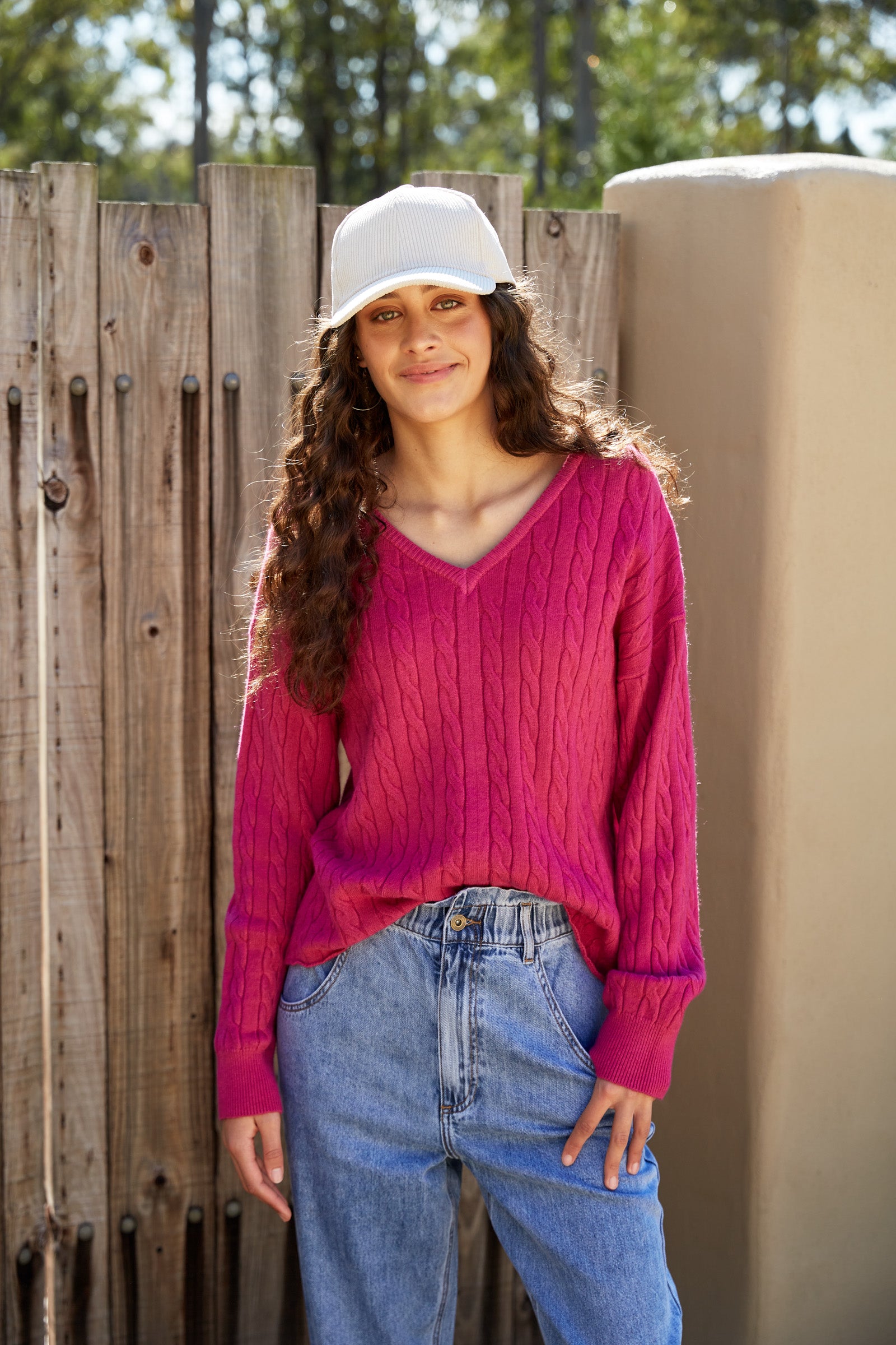 Alawa Cable Knit - Magenta - eb&ive Clothing - Knit Jumper
