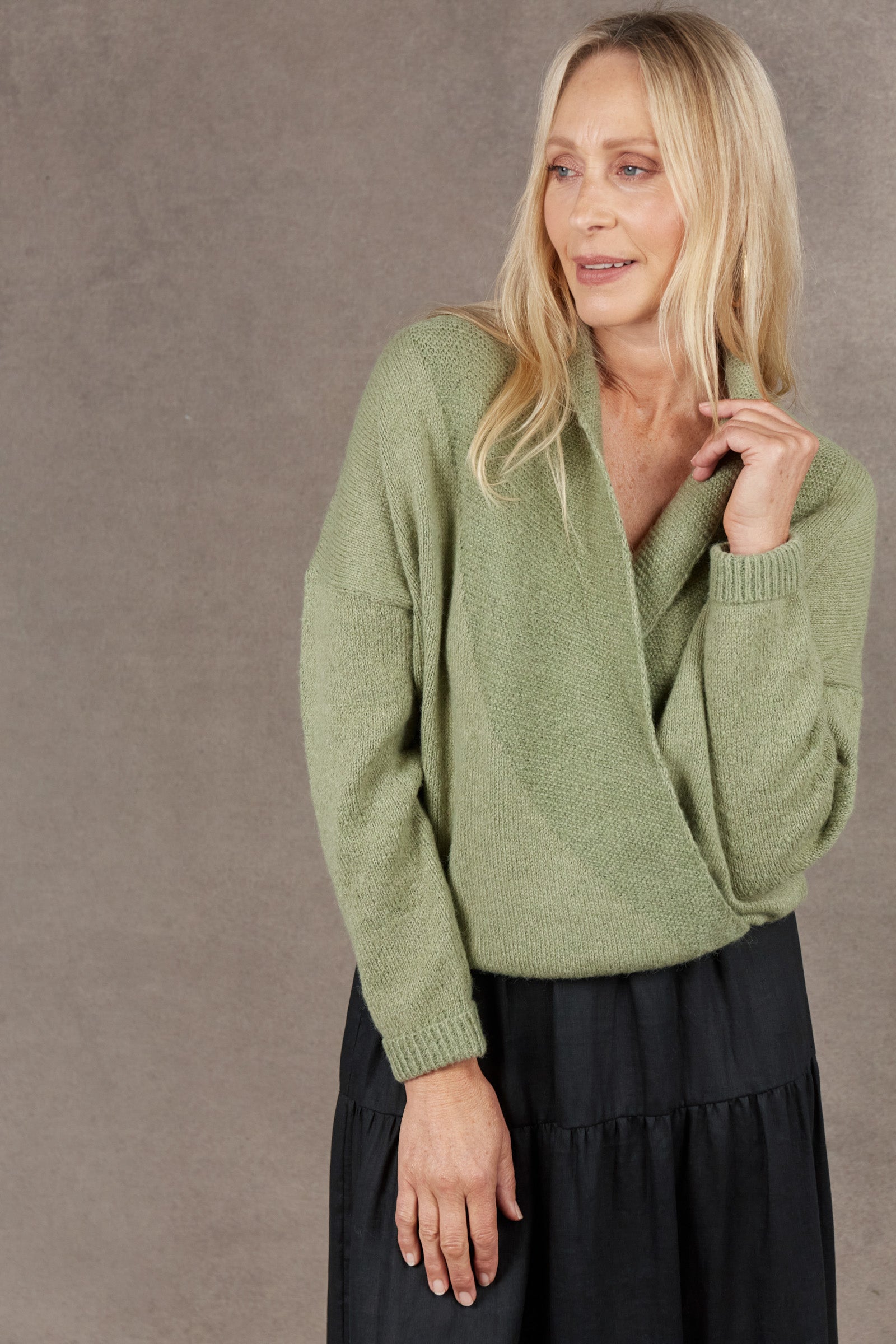 Paarl Crossover Knit - Sage - eb&ive Clothing - Knit Jumper