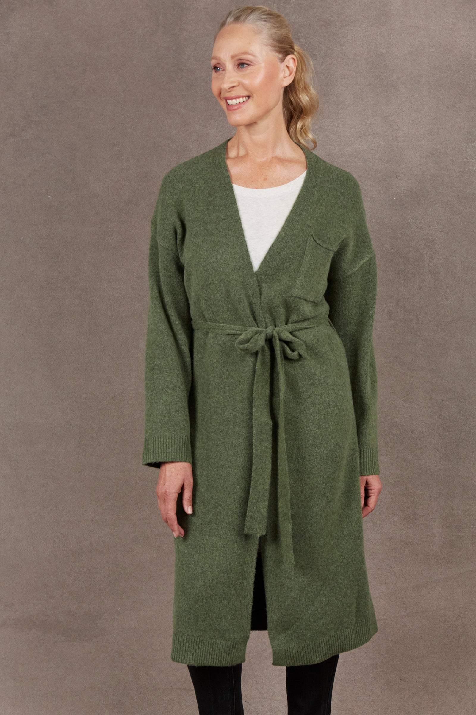 Paarl Longline Cardigan - Moss - eb&ive Clothing - Knit Cardigan Long One Size