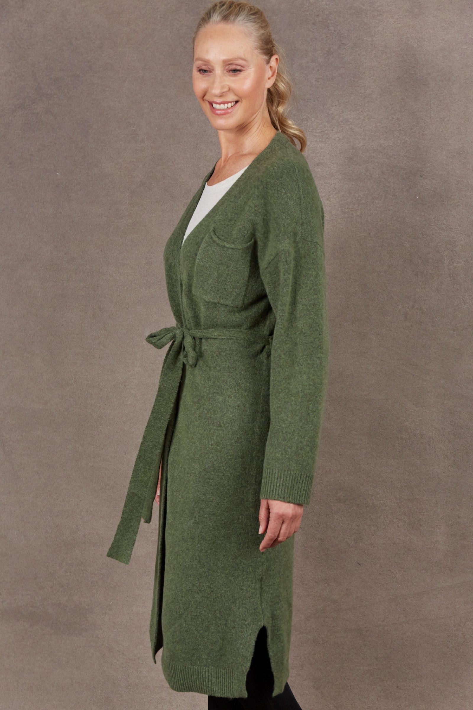Paarl Longline Cardigan - Moss - eb&ive Clothing - Knit Cardigan Long One Size