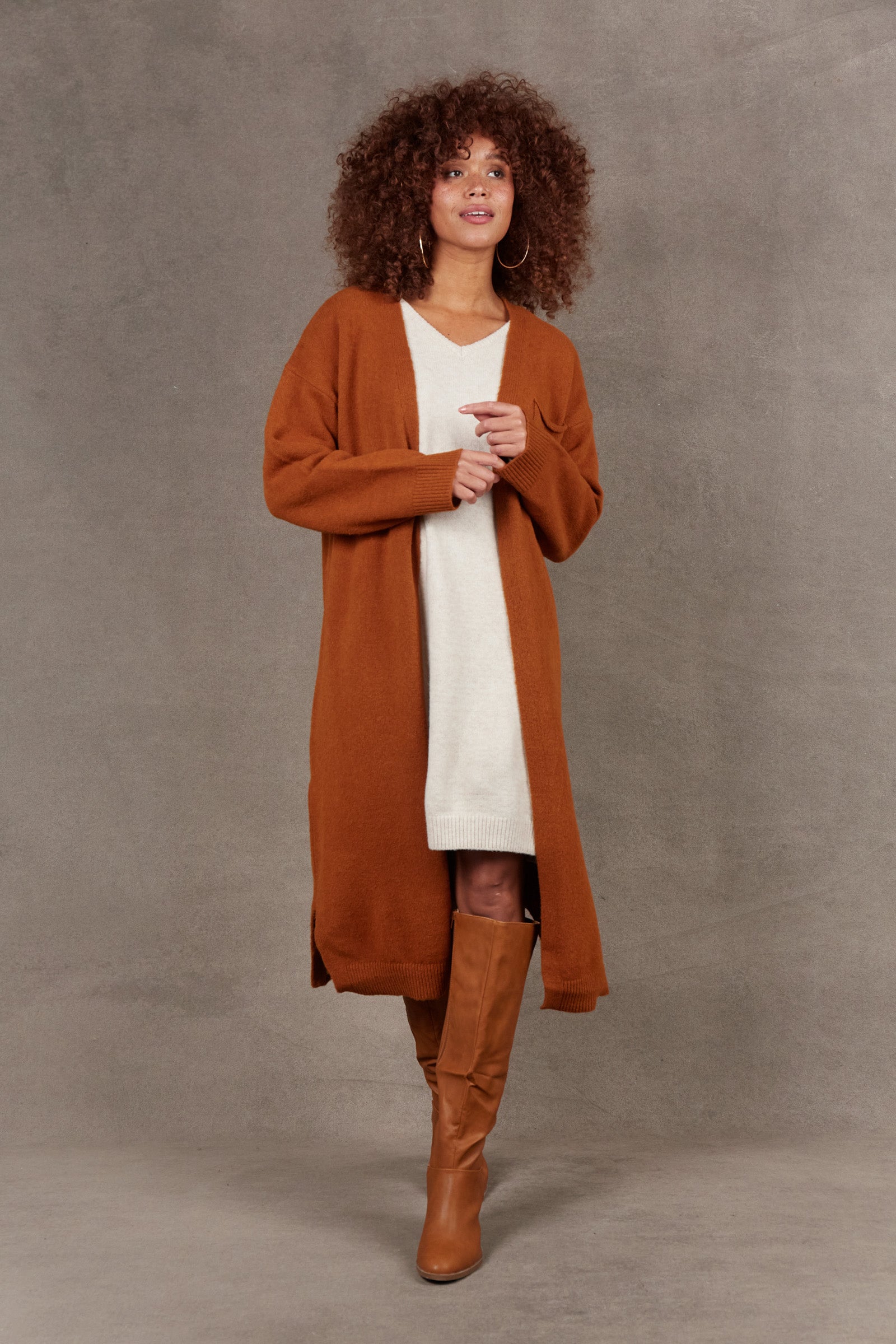 Paarl Longline Cardigan - Ochre - eb&ive Clothing - Knit Cardigan Long One Size