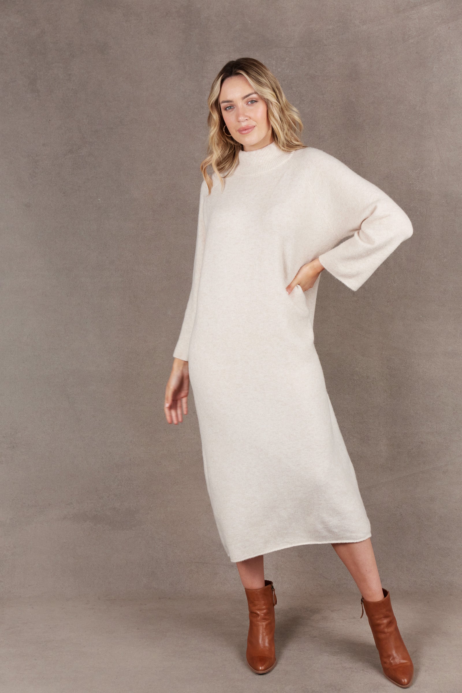 Paarl Tie Knit Dress - Oat - eb&ive Clothing - Knit Dress One Size