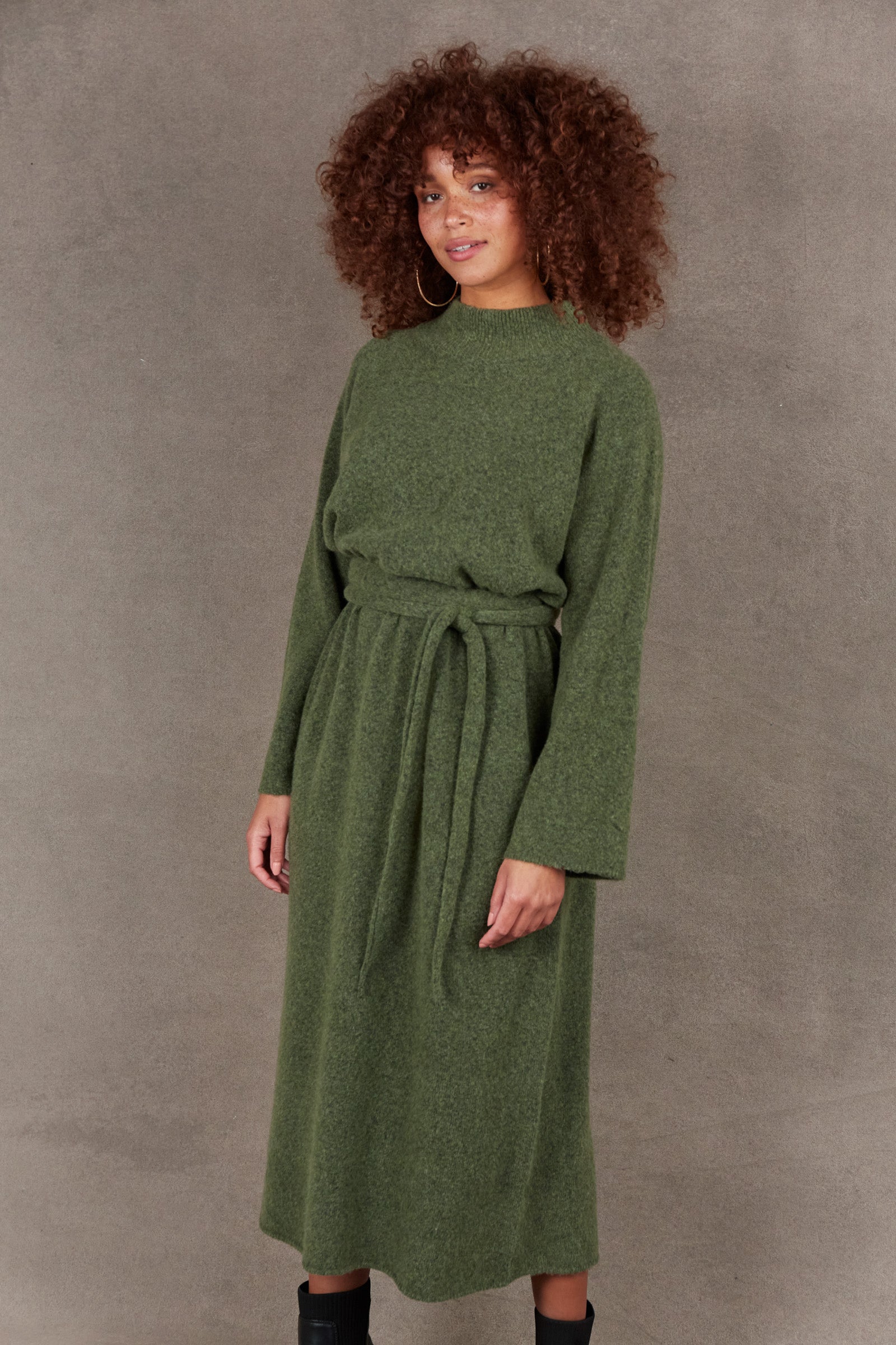 Paarl Tie Knit Dress Moss