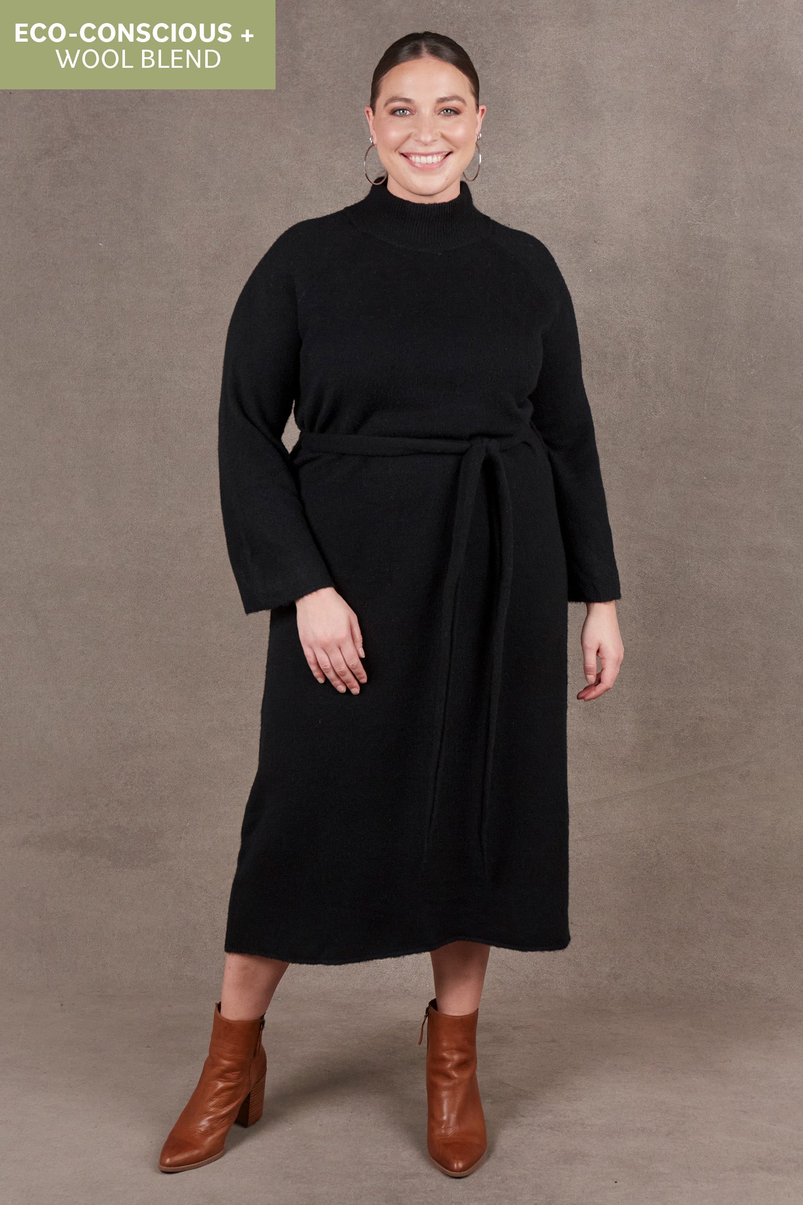 Paarl Tie Knit Dress - Ebony - eb&ive Clothing - Knit Dress One Size