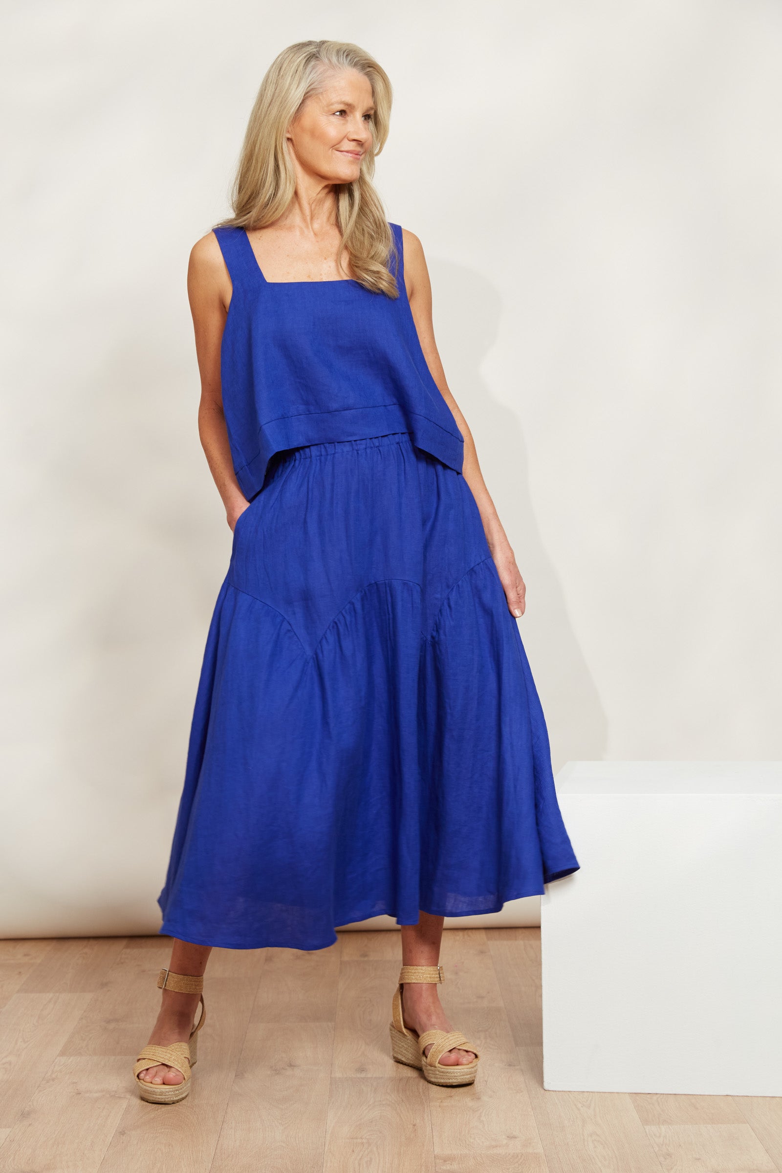 Halcyon Skirt - Cobalt - eb&ive Clothing - Skirt Mid Linen