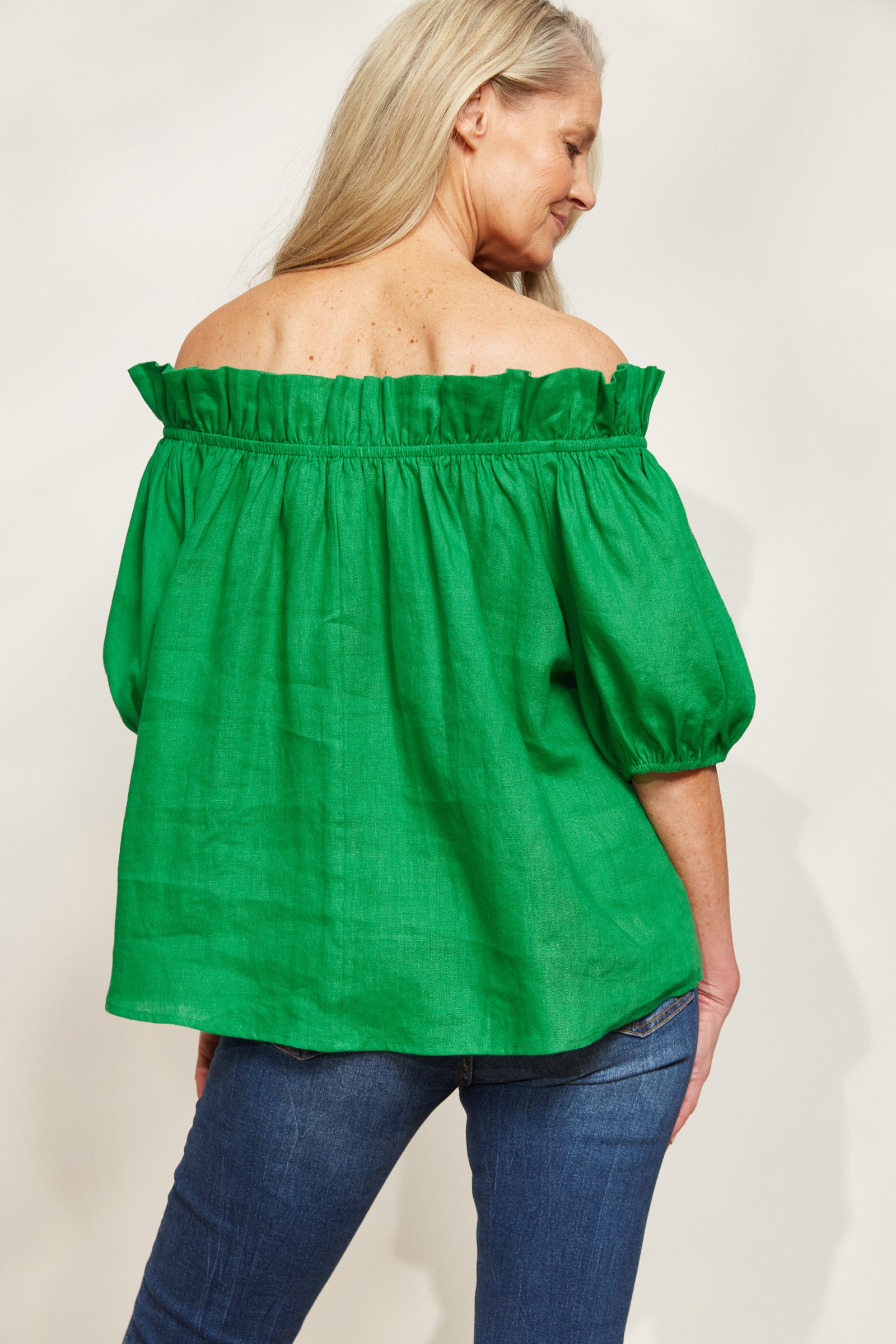 Halcyon Ruched Top - Emerald - eb&ive Clothing - Top Cap Sleeve Linen