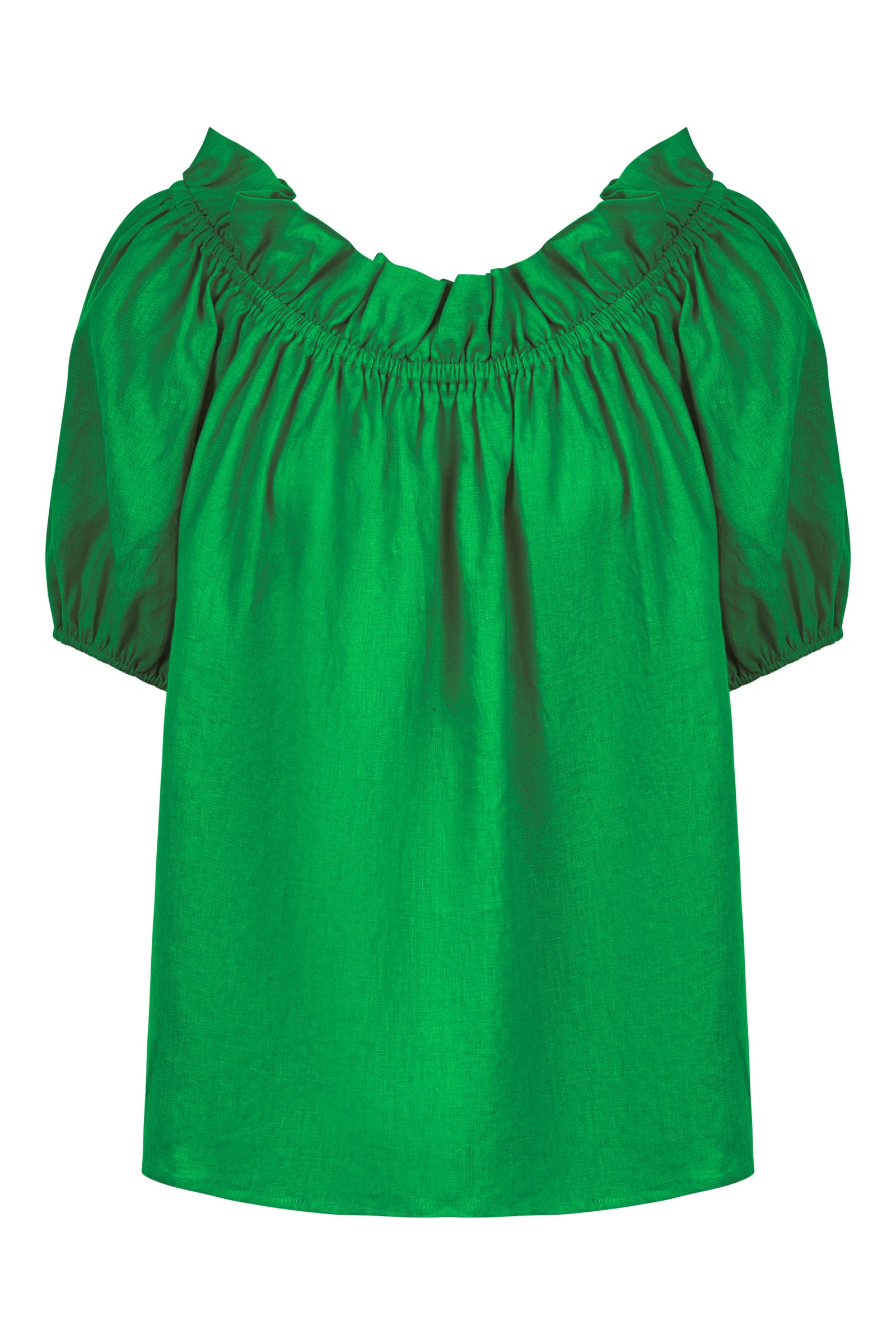 Halcyon Ruched Top - Emerald - eb&ive Clothing - Top Cap Sleeve Linen