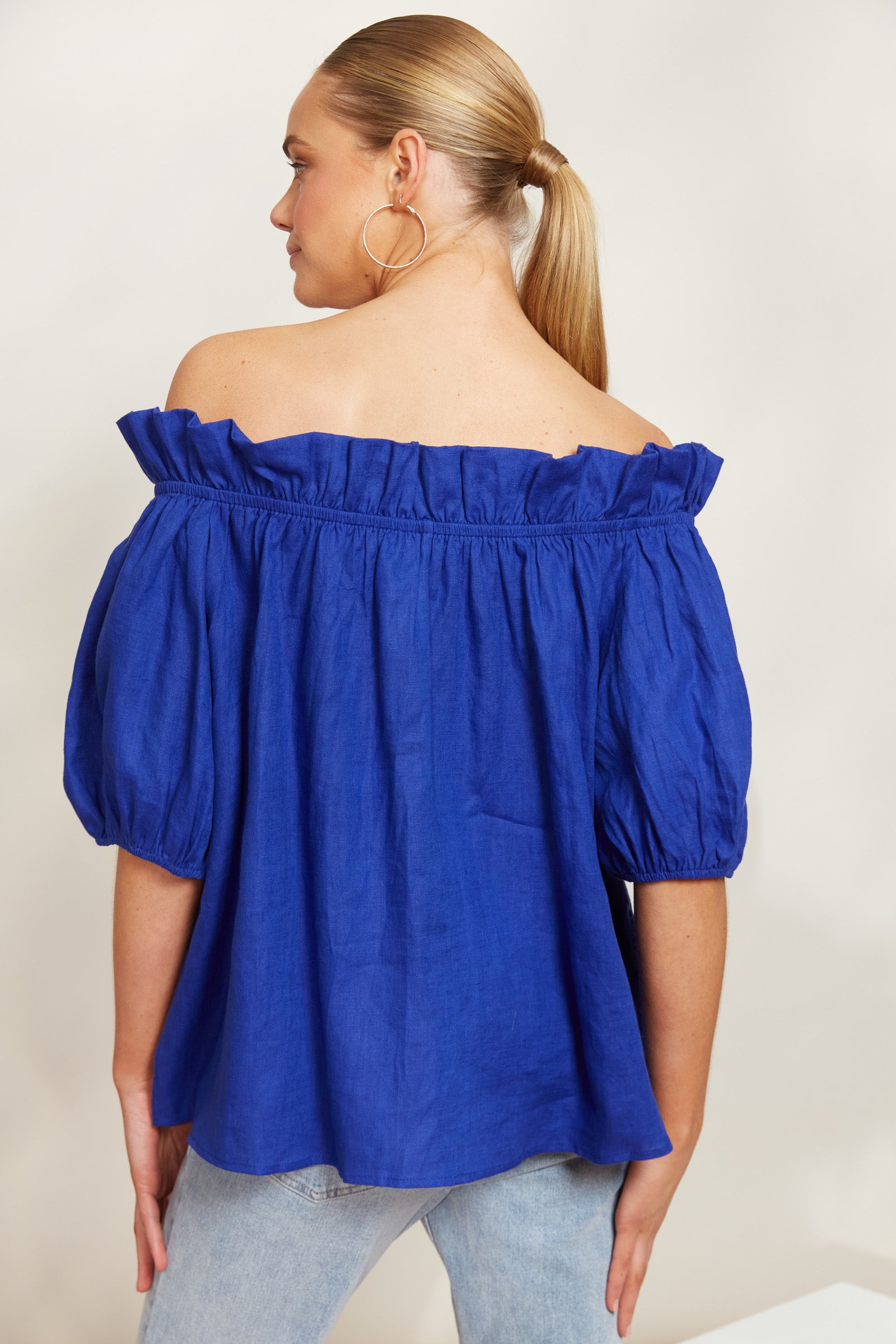 Halcyon Ruched Top - Cobalt - eb&ive Clothing - Top Cap Sleeve Linen