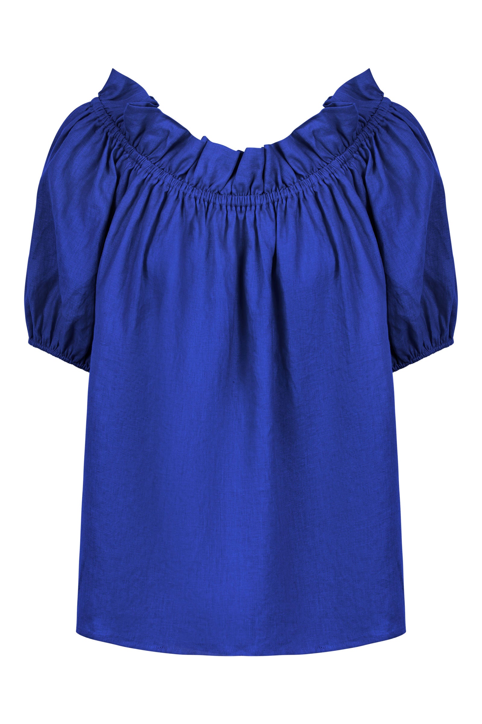 Halcyon Ruched Top - Cobalt - eb&ive Clothing - Top Cap Sleeve Linen