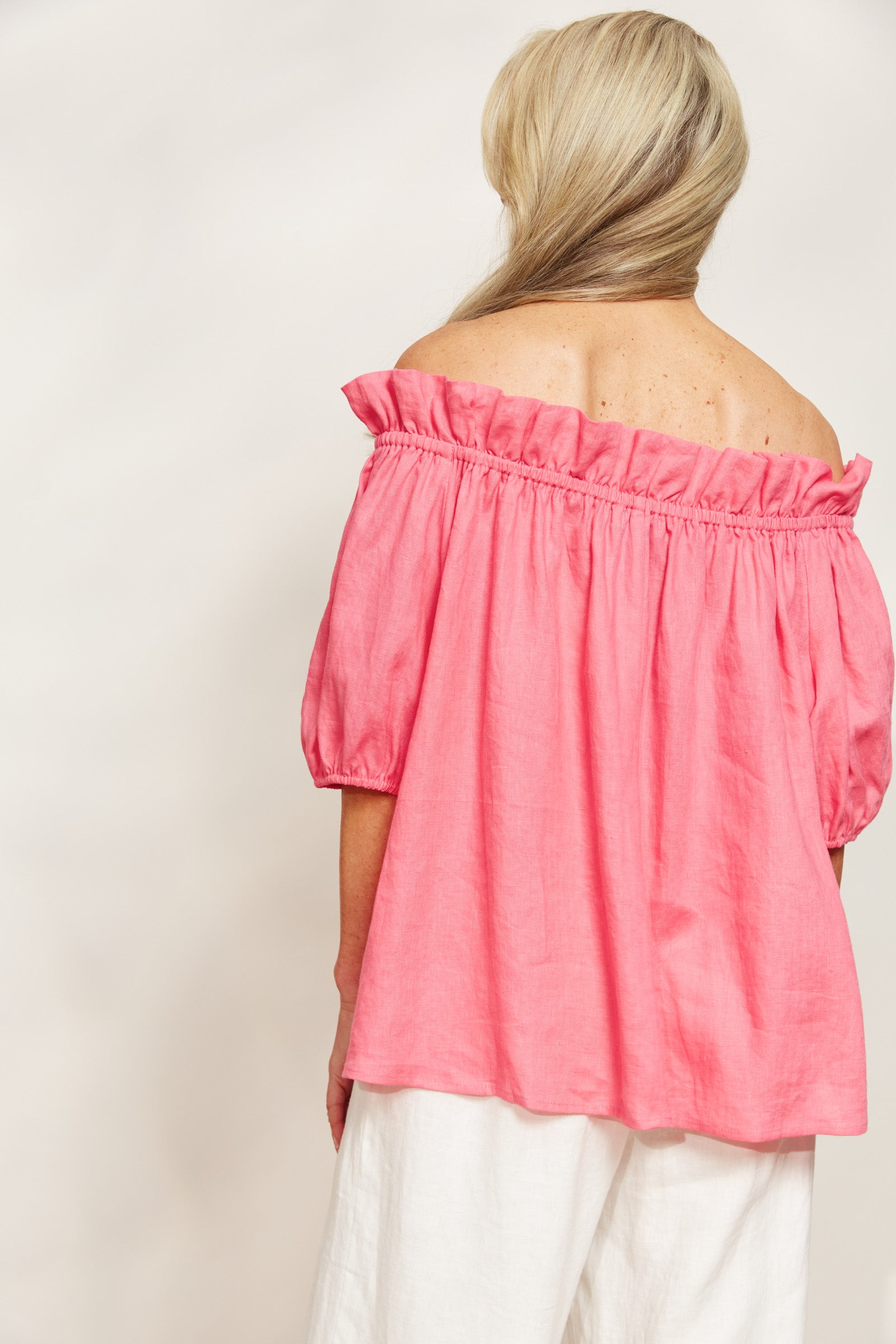 Halcyon Ruched Top - Musk - eb&ive Clothing - Top Cap Sleeve Linen