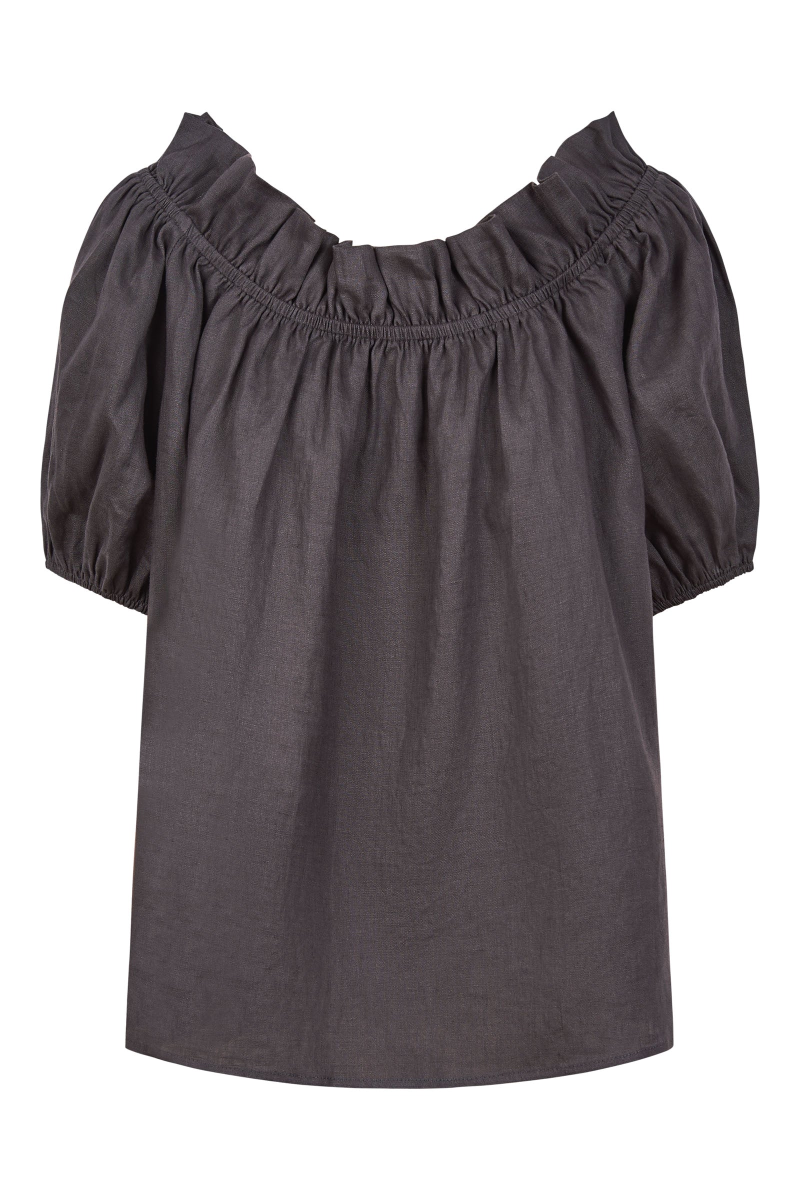 Halcyon Ruched Top - Oyster - eb&ive Clothing - Top Cap Sleeve Linen