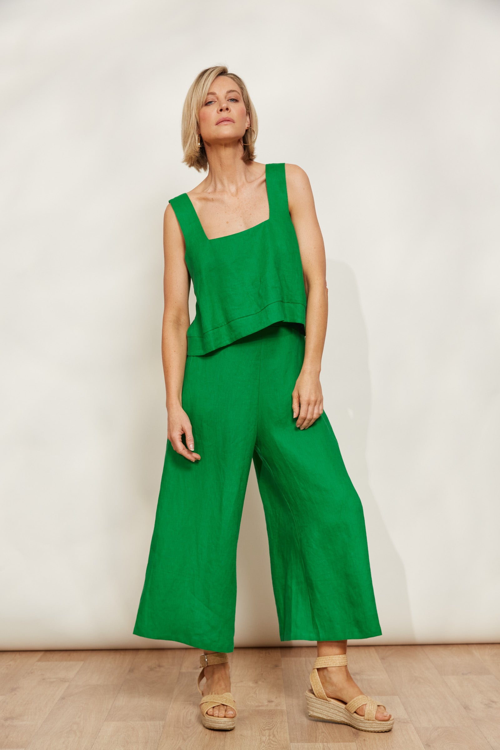 Halcyon Crop Pant - Emerald - eb&ive Clothing - Pant Relaxed Crop Linen