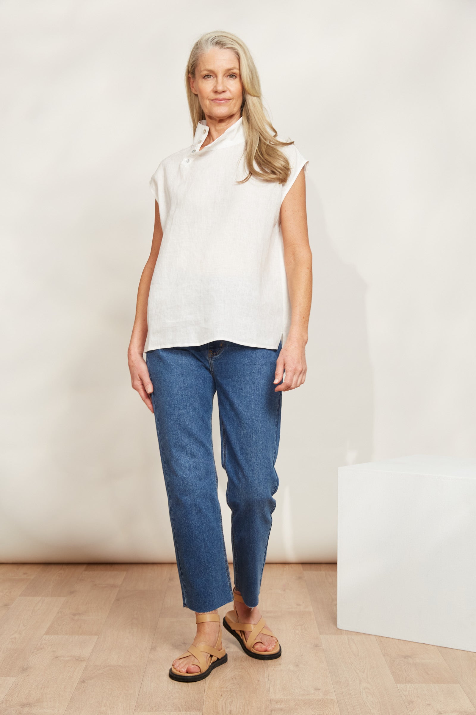 Halcyon Button Top - Opal - eb&ive Clothing - Top Sleeveless Linen