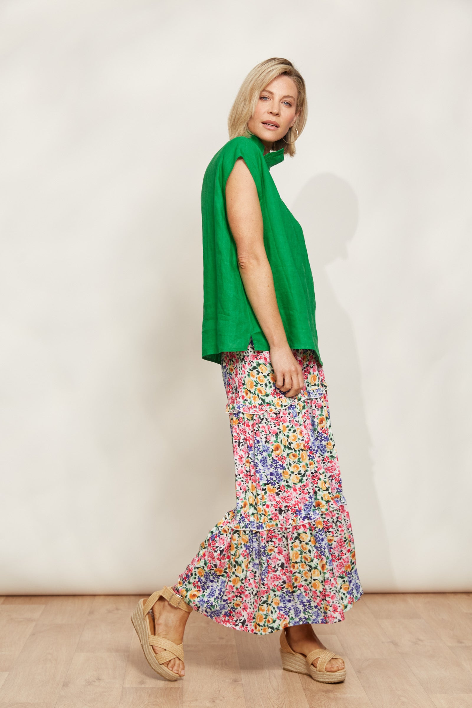 Halcyon Button Top - Emerald - eb&ive Clothing - Top Sleeveless Linen