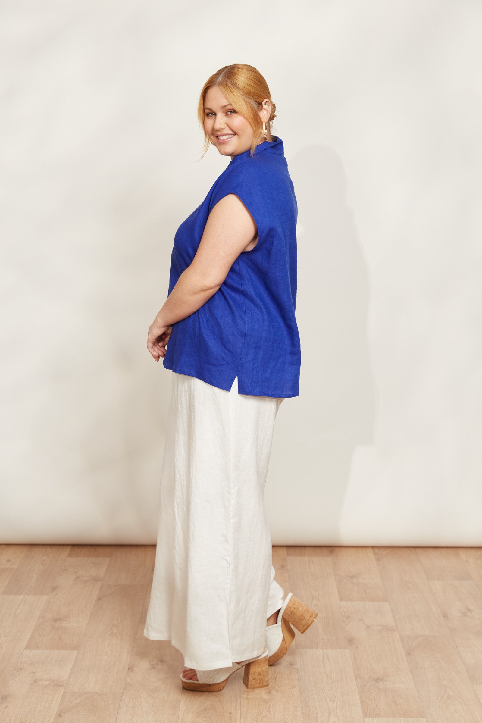 Halcyon Button Top - Cobalt - eb&ive Clothing - Top Sleeveless Linen